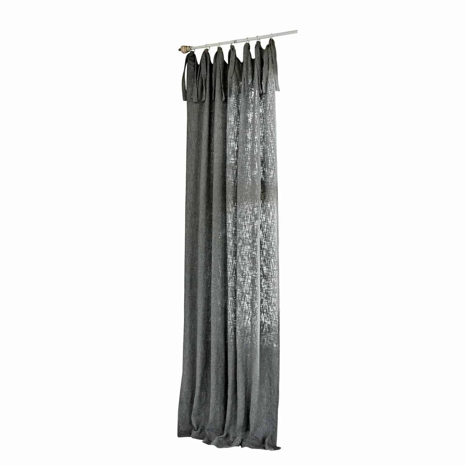 Cortina Pont-Arcy Cortina gris de tela ligera con lazos, decoración elegante para ventana en salón o dormitorio