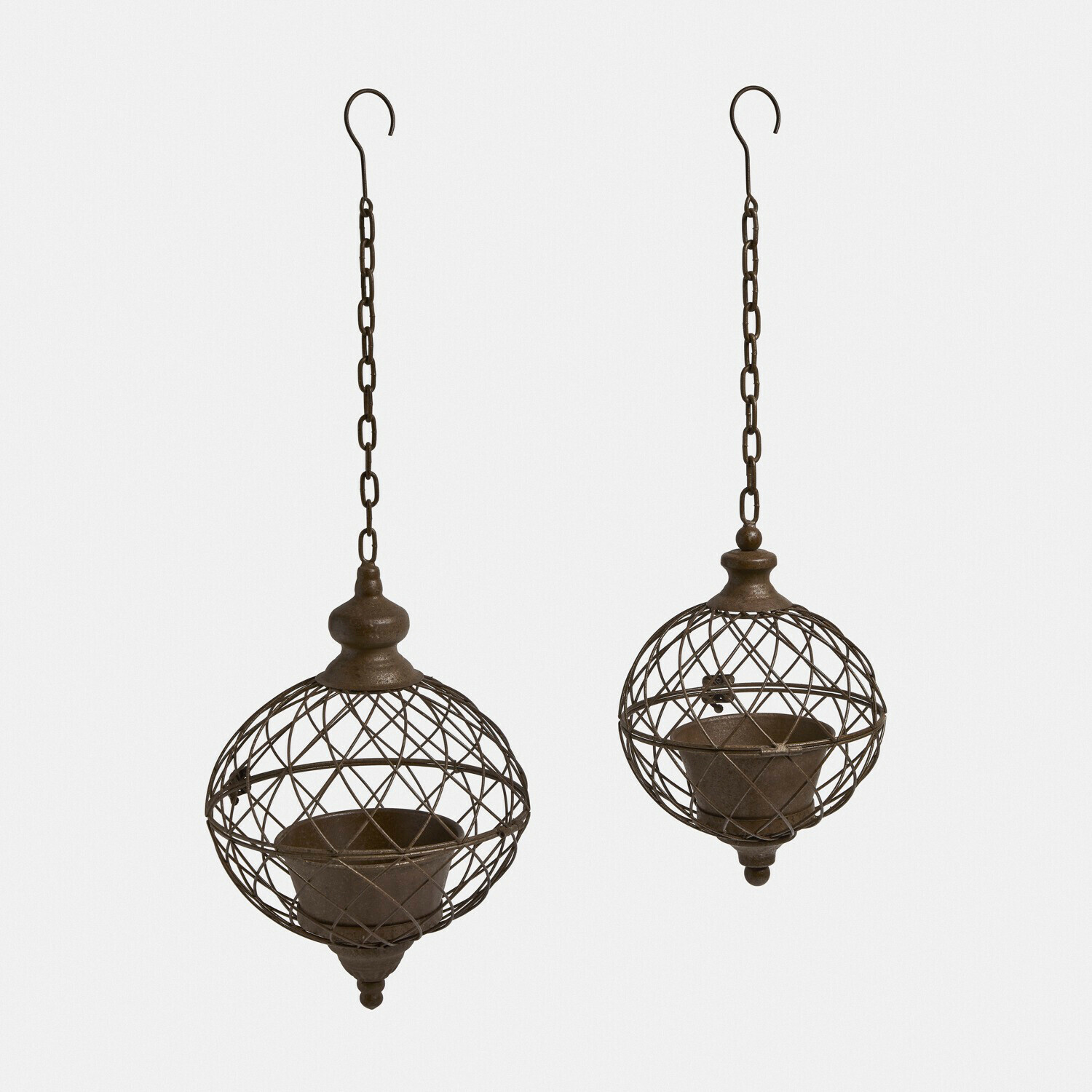 Set de 2 esferas colgantes Eldhavn Jaulas colgantes de metal oxidado con soporte para macetas, decoración rústica de jardín