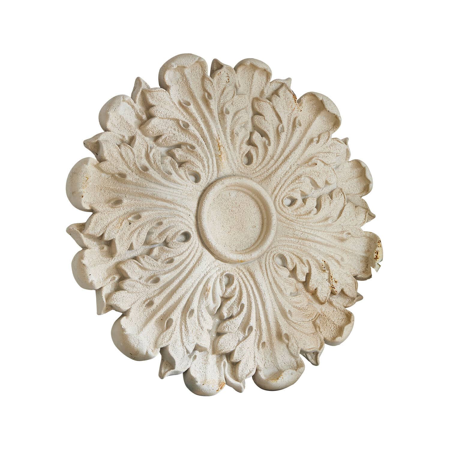 Adorno de pared Rosavelle Rosetón decorativo de piedra blanca con diseño en relieve de hojas, adorno de pared