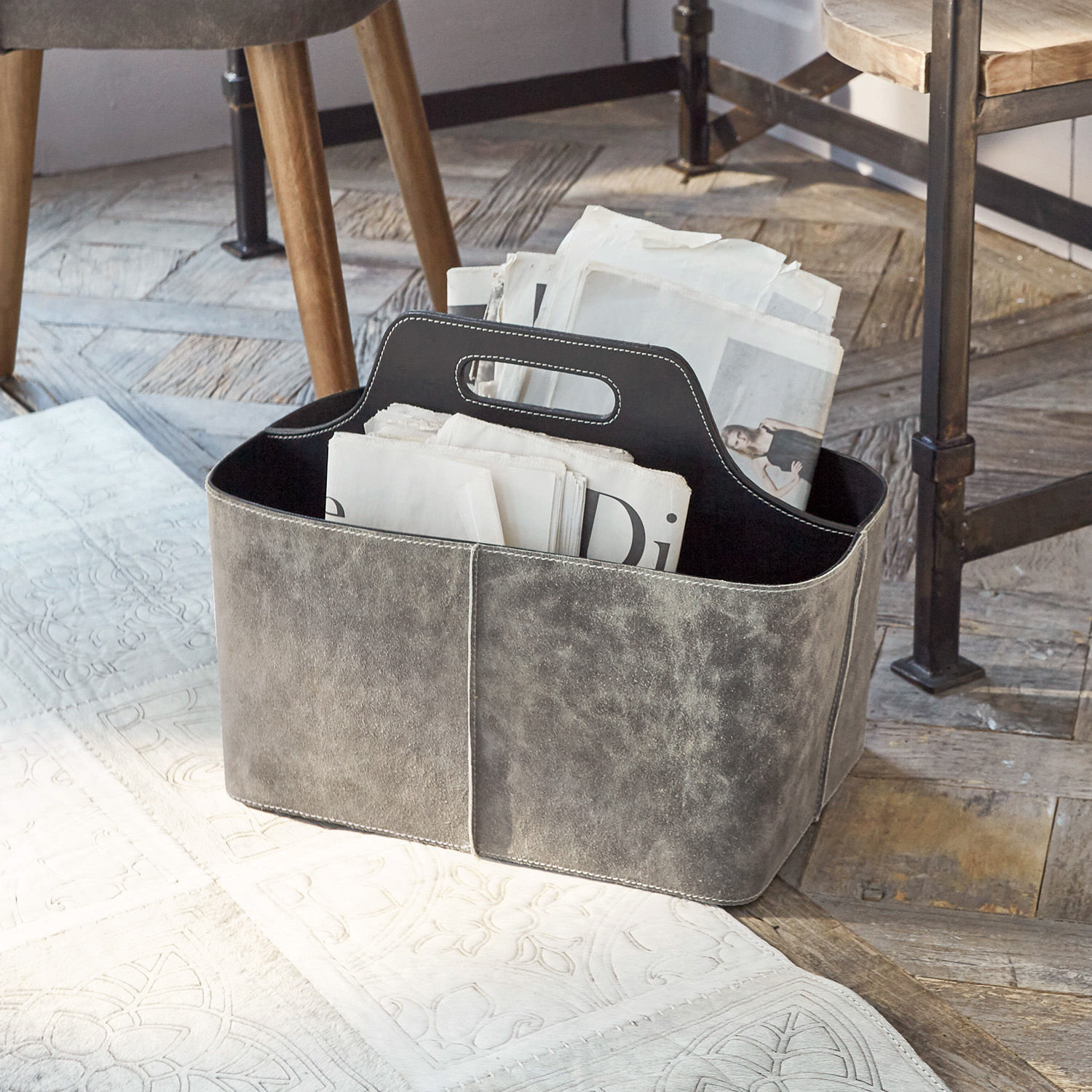 Cesta para revistas Vecmont Bolsa gris para periódicos de tela con asa, organizador práctico para almacenamiento en casa