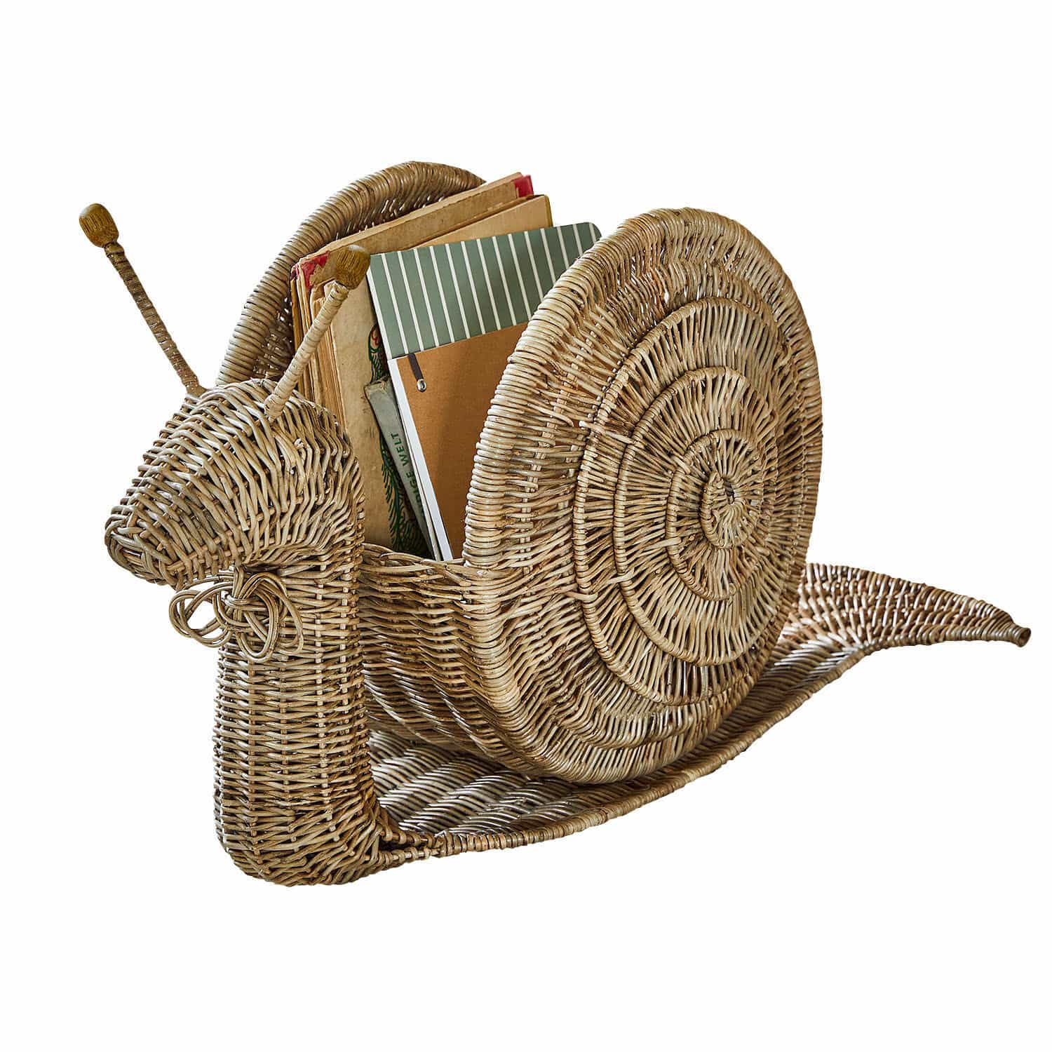 Cesta Tigrelle Cesta de mimbre natural con forma de caracol para libros, organizador decorativo y funcional para el hogar