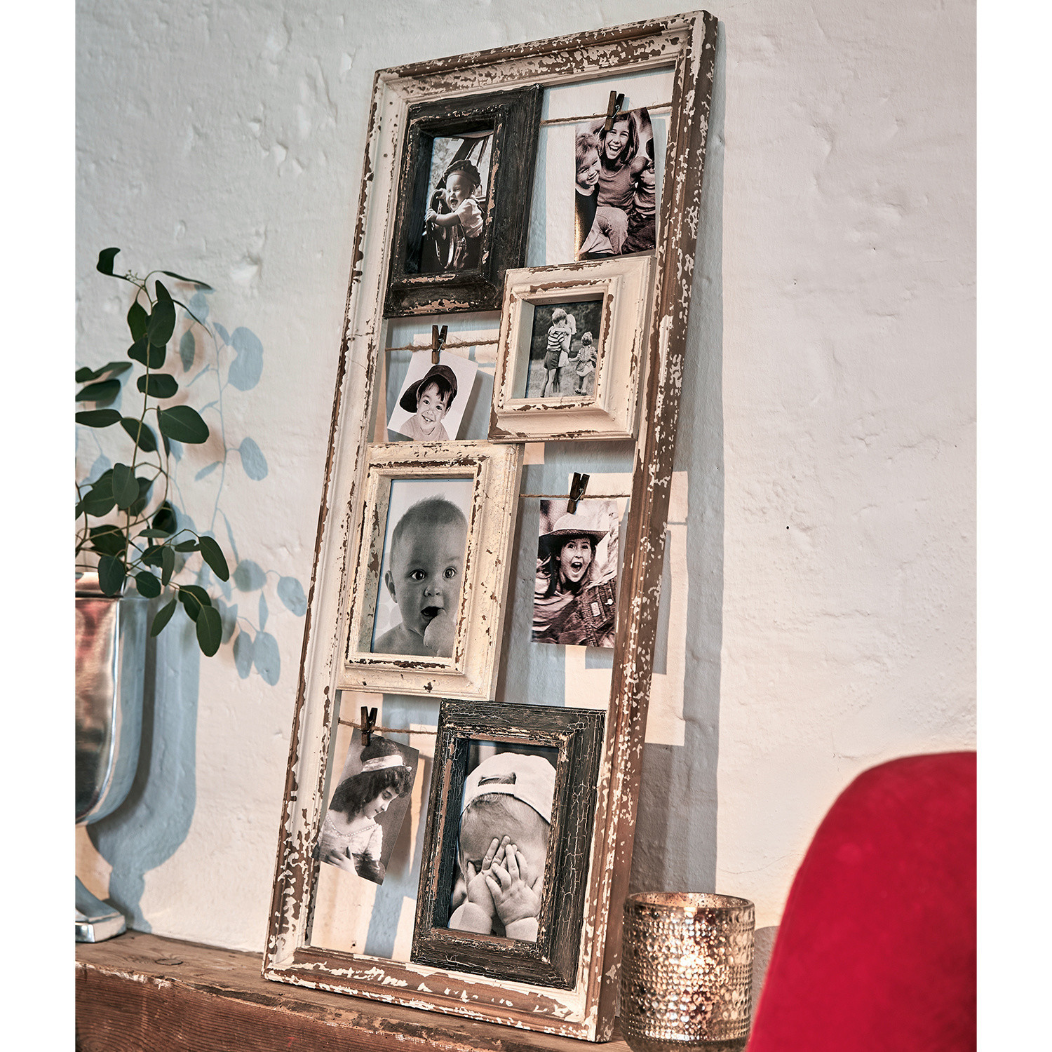 Marco Memories Marco rústico de madera en blanco y negro con acabado envejecido, decoración de pared para fotos
