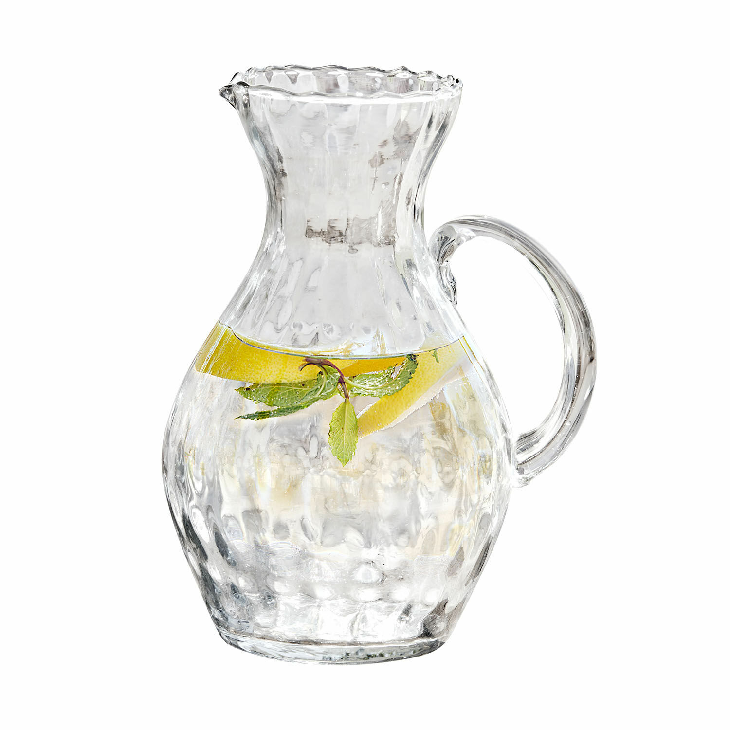 Jarra Bourgavin Jarra de vidrio texturizado con agua, rodaja de limón y menta, para servir bebidas