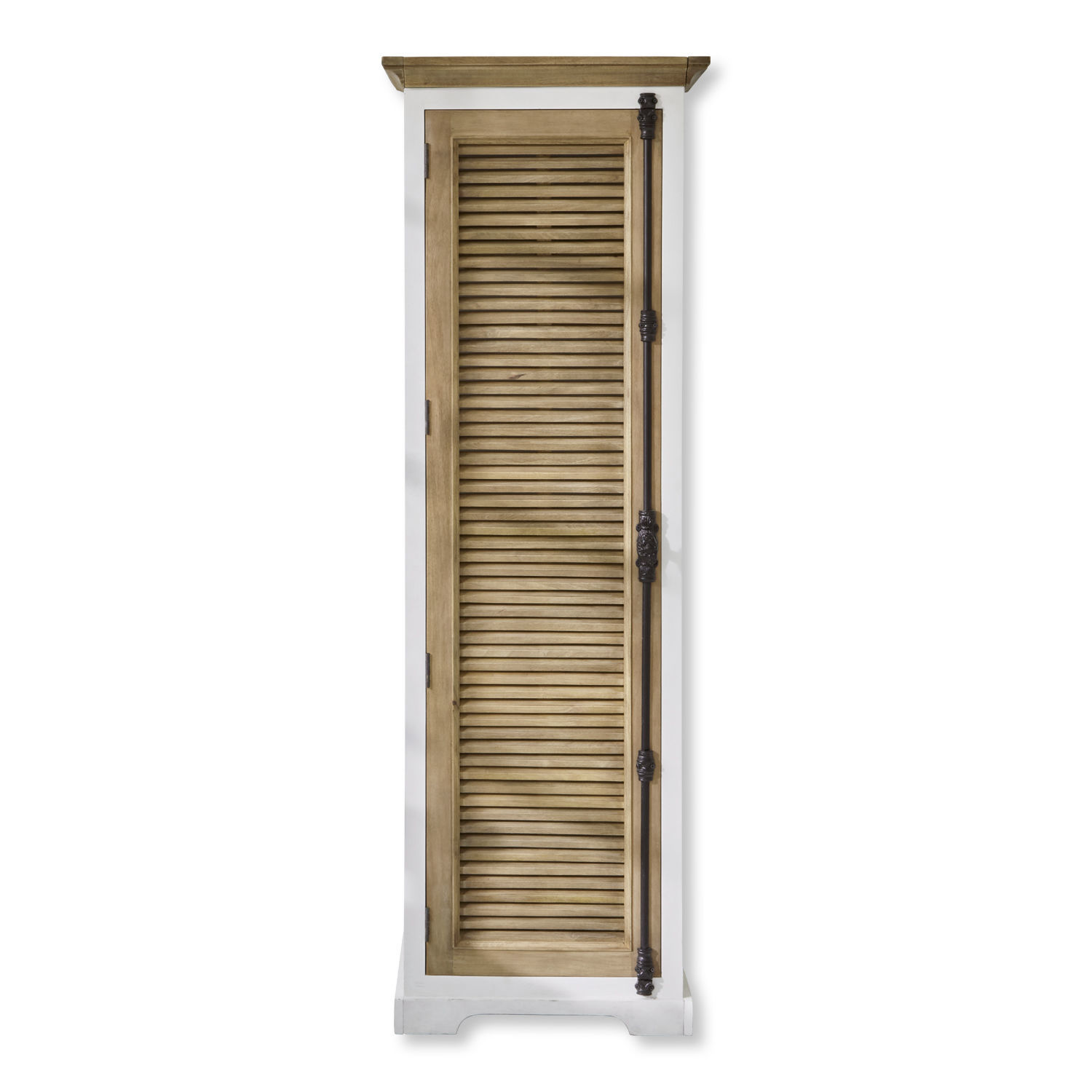 Armario Daviau Armario estrecho de madera con marco blanco y puerta de lamas en color natural, mueble de almacenamiento
