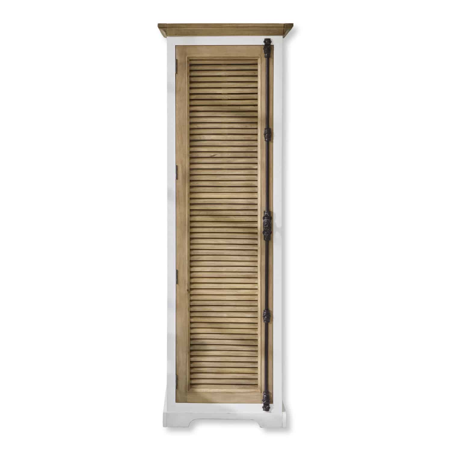 Armario Daviau Armario estrecho de madera con marco blanco y puerta de lamas en color natural, mueble de almacenamiento