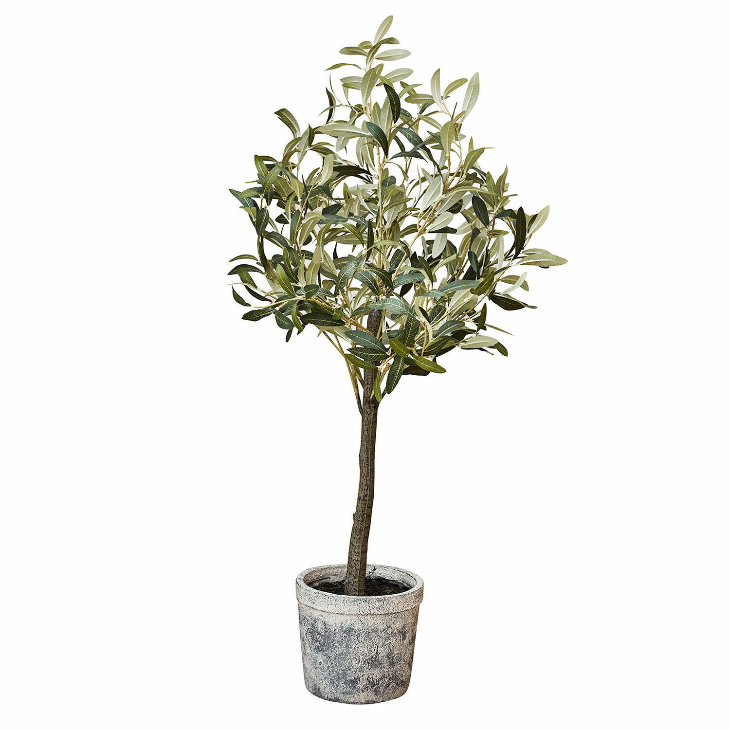 Planta decorativa Mariuccia Árbol de olivo artificial en maceta gris de plástico, decoración para interiores y exteriores