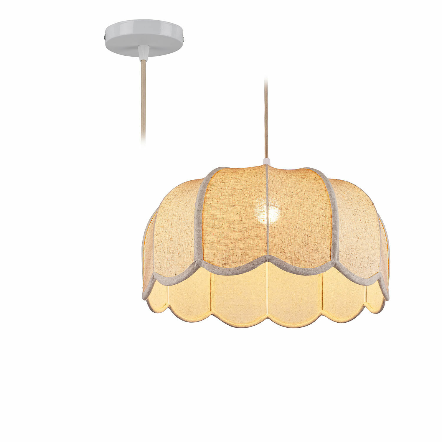 Lámpara colgante Ljosna Lámpara colgante de tela beige con borde ondulado, luz decorativa para salón, iluminación suave