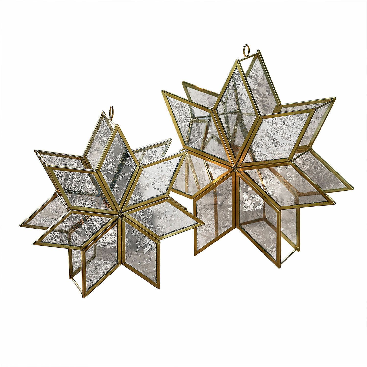 Set de 2 portavelas Zaydan Estrellas decorativas de latón y vidrio envejecido, adorno colgante para Navidad