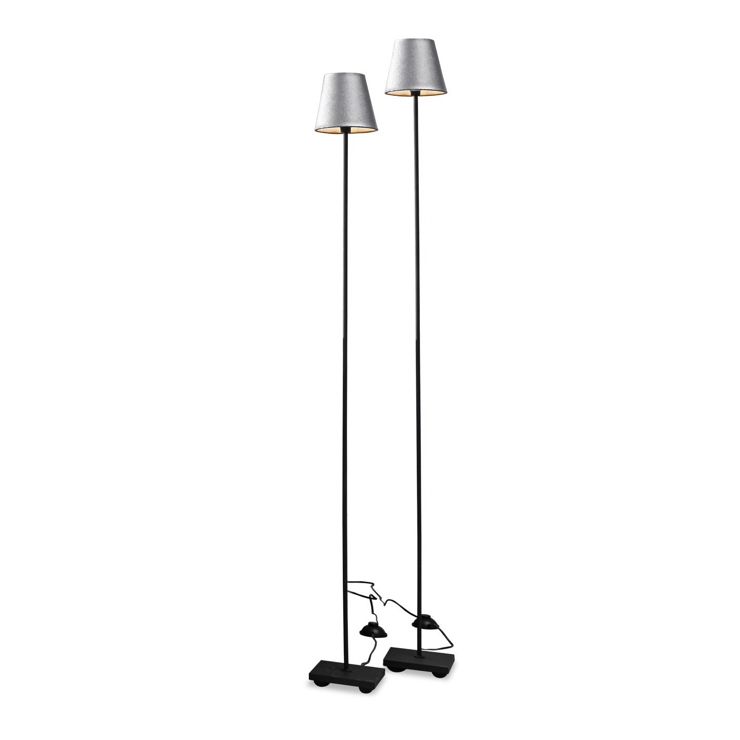 plata/negro Juego de dos lámparas de pie Tacoma con base negra y pantalla gris, iluminación moderna para salón