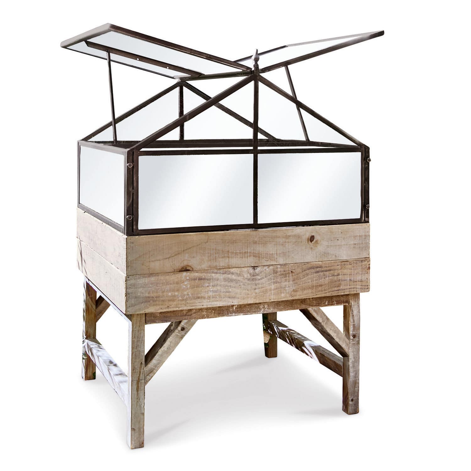 Huerto urbano Milltown Invernadero de cristal con base de madera natural para cultivo de plantas en interior
