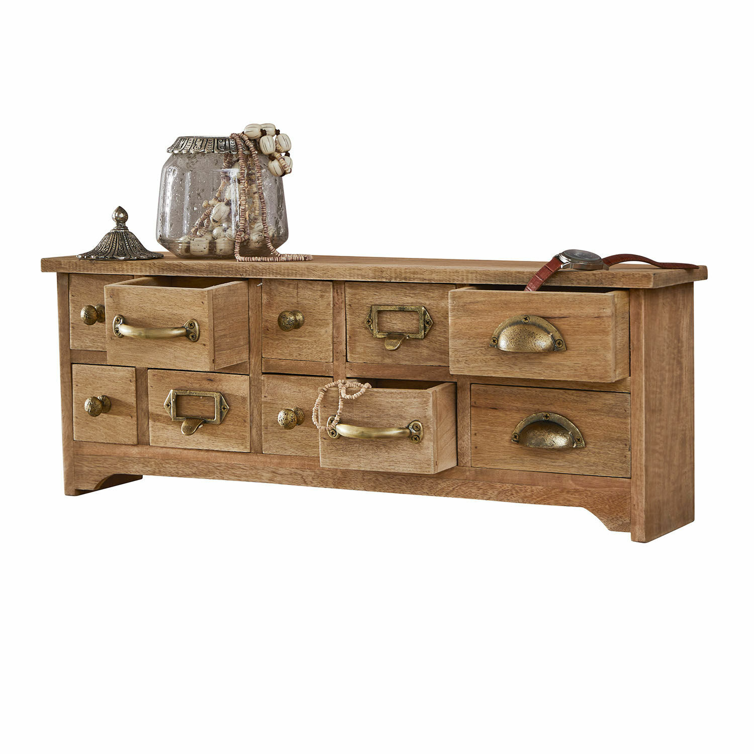 Organizador Lhomme Mueble de madera con varios cajones y tiradores metálicos color latón, estilo decorativo