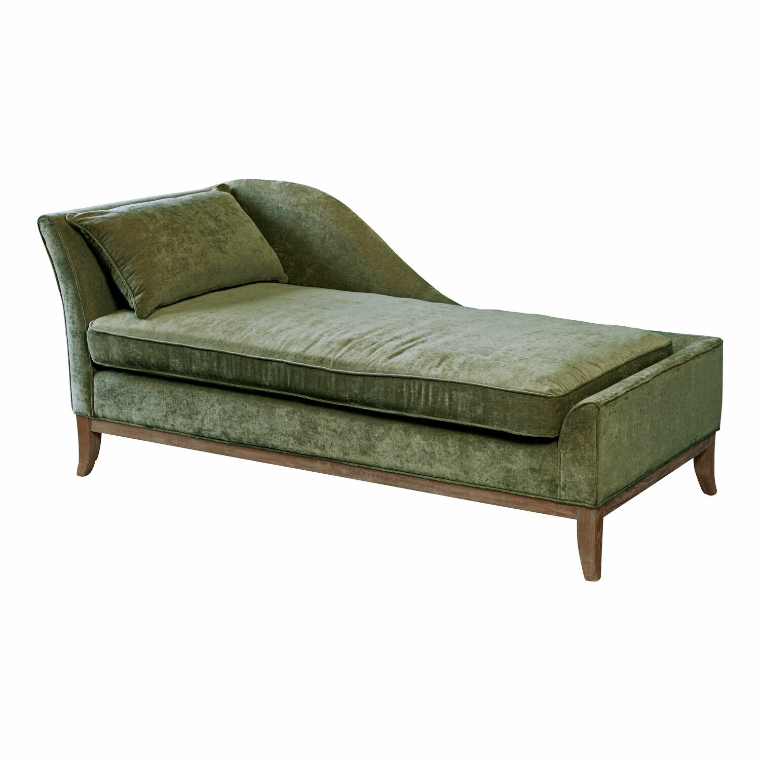 verde Chaiselongue Alphonse verde de terciopelo suave con base de madera para salón