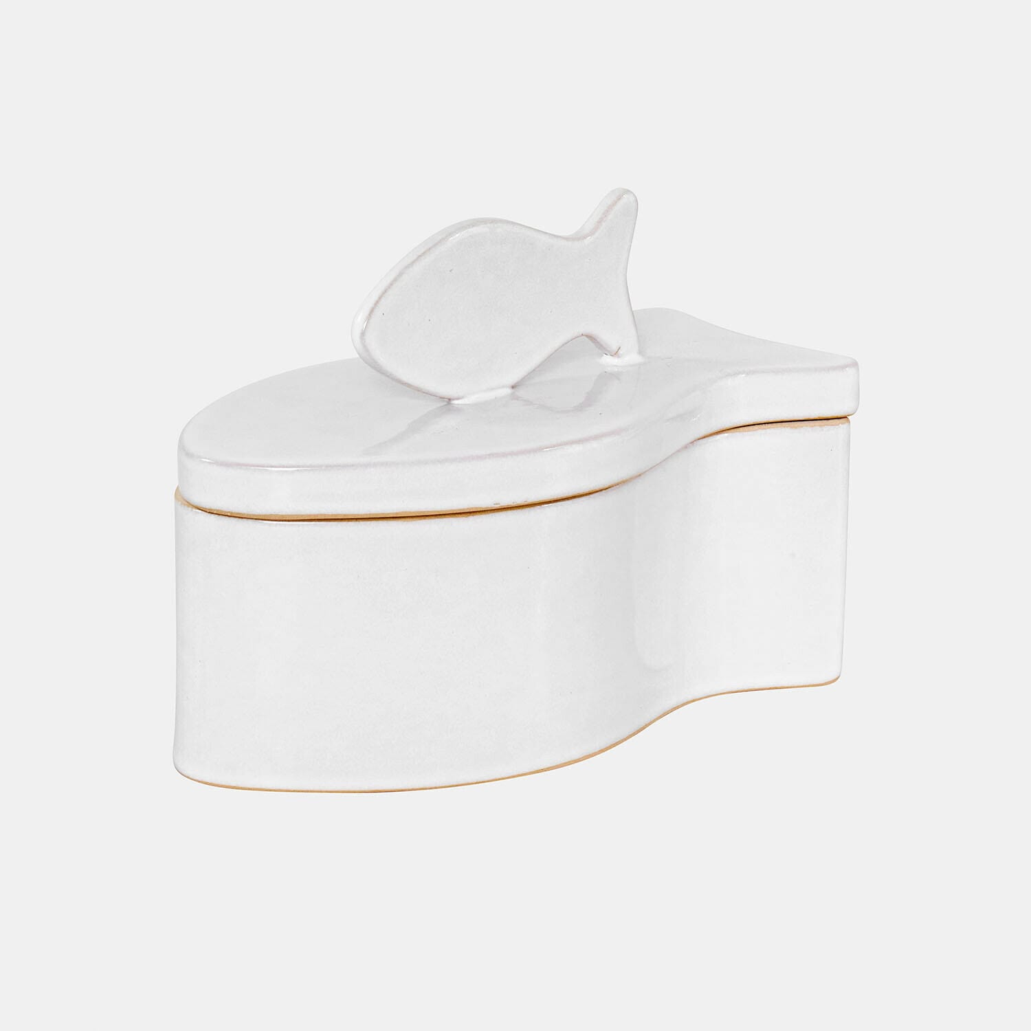 Tarro Felluna Caja de cerámica blanca con forma de pez y asa decorativa, accesorio para el hogar