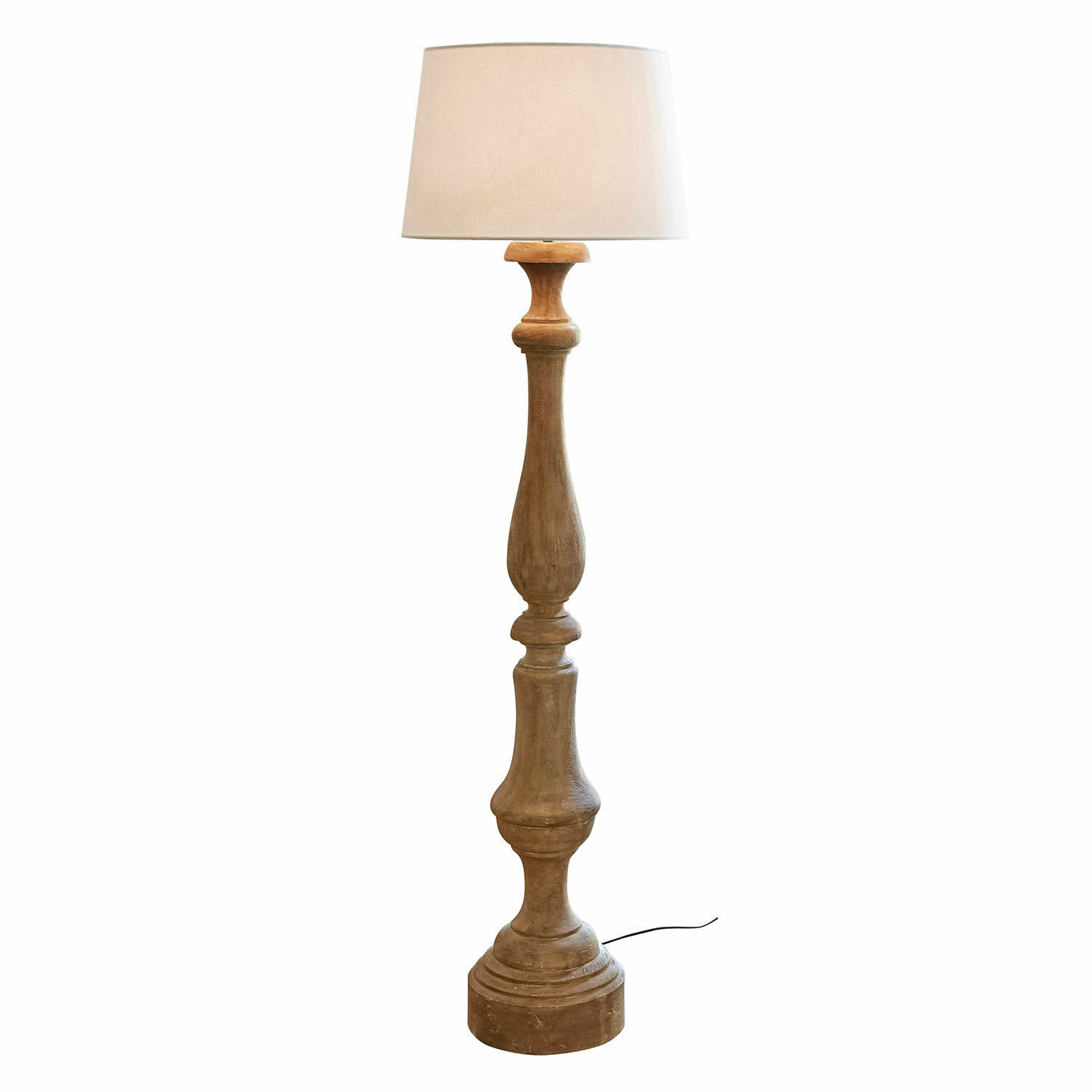 Lámpara de pie Etienne Lámpara de pie de madera con pantalla beige, diseño clásico para salón o dormitorio