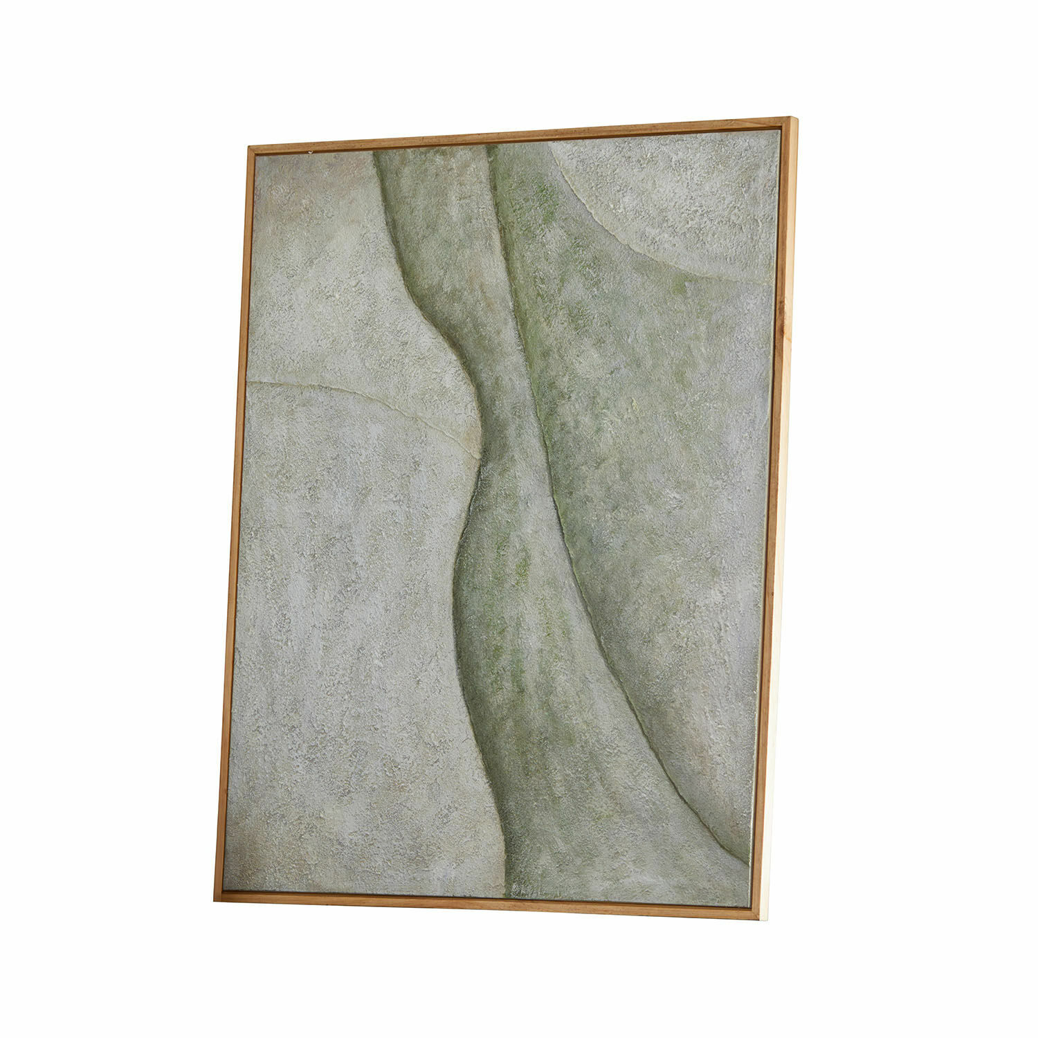 Cuadro decorativo con diseño abstracto en tonos verde y gris en marco de madera