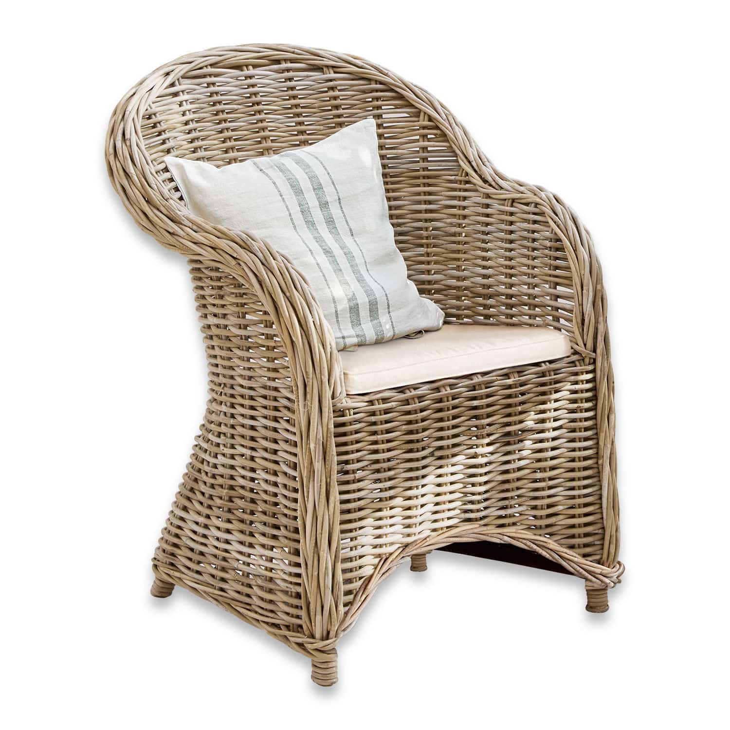 Sillón Margate Sillón de ratán color natural con cojín claro y cojín decorativo a rayas para sala