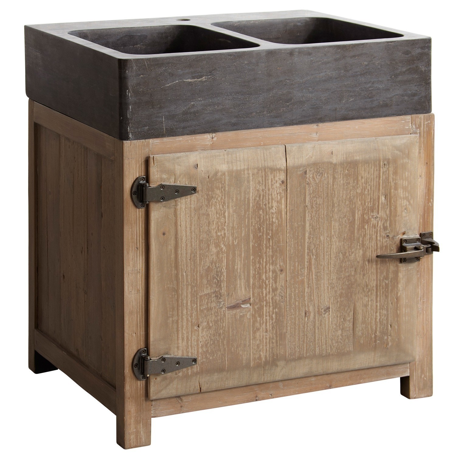 Mueble fregadero Stonehenge Mueble rústico de madera con fregadero doble de piedra negra para cocina o baño