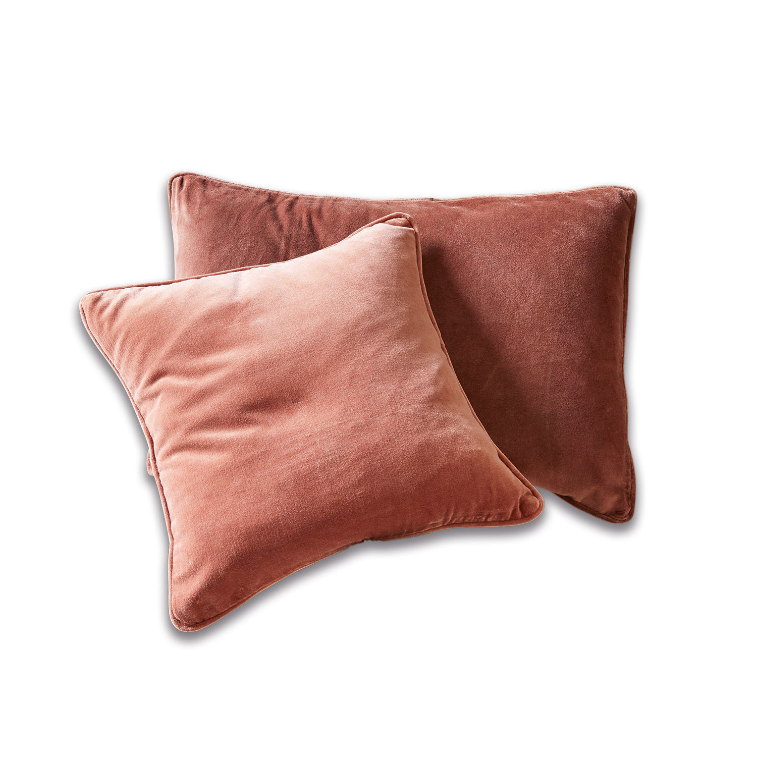 Set de 2 cojines Amiens en material suave marrón y rosa antiguo para decoración acogedora