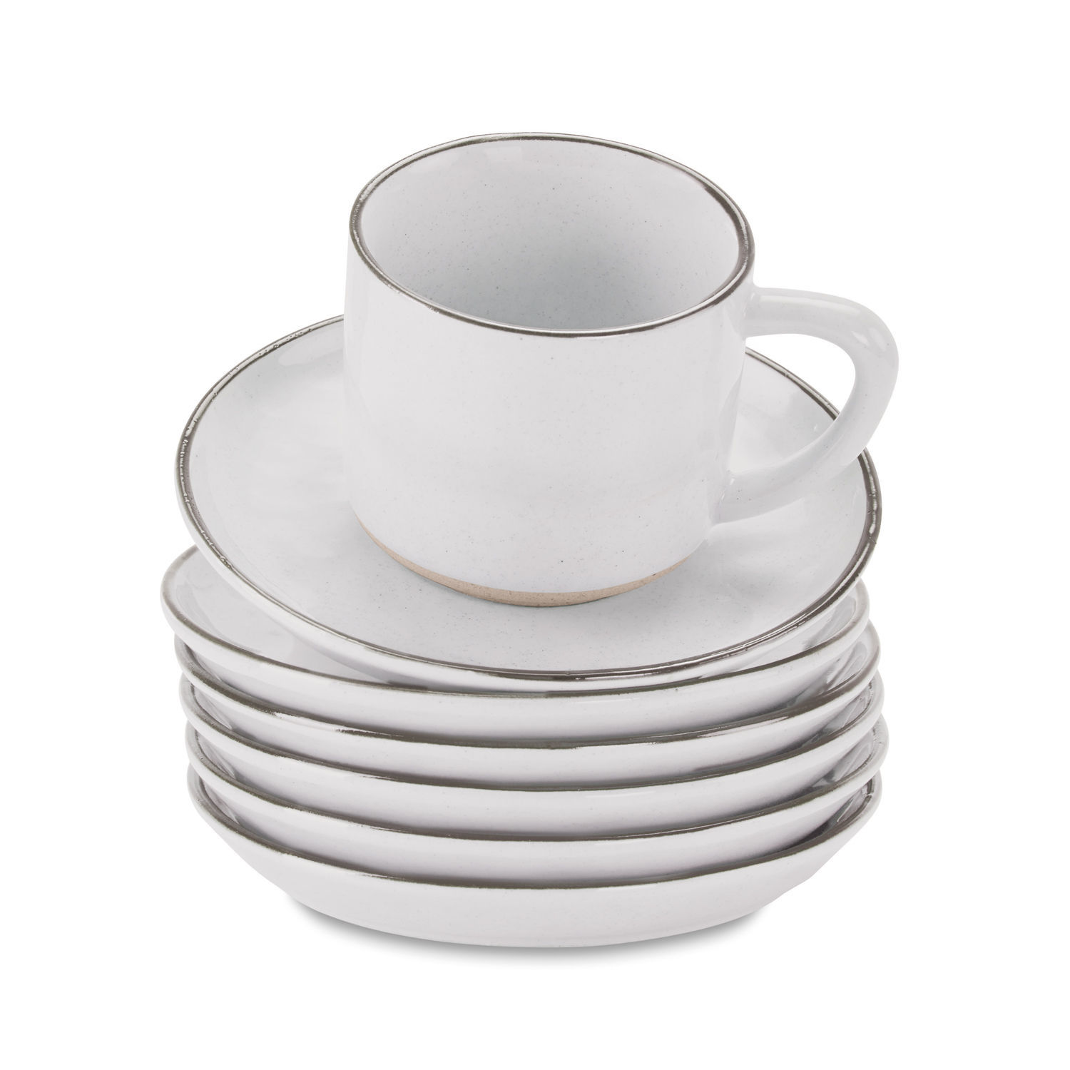 blanco mate Set de 6 tazas y platos blancos de cerámica mate Biarritz para café