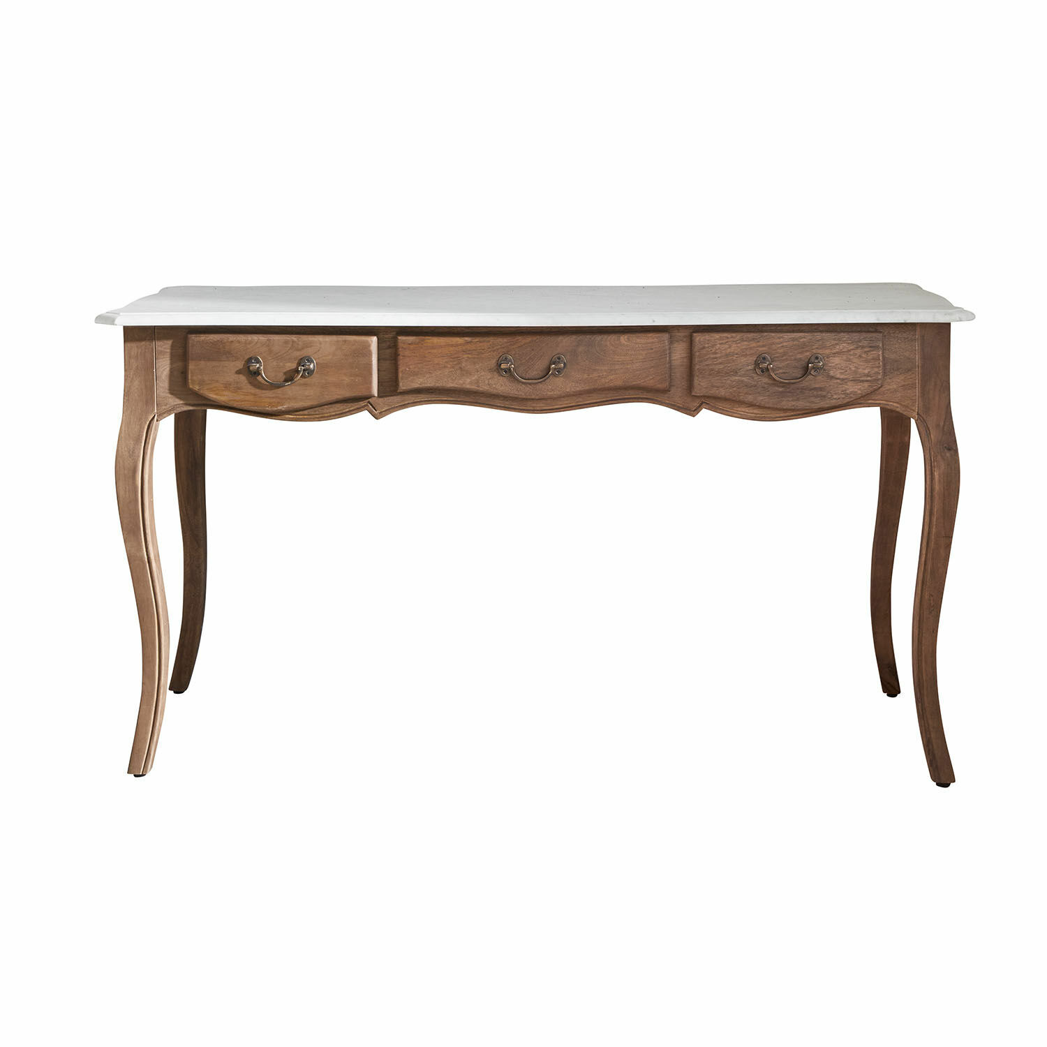 Escritorio Whittlesey Escritorio clásico con base de madera y tapa de mármol blanco, mueble elegante para salón