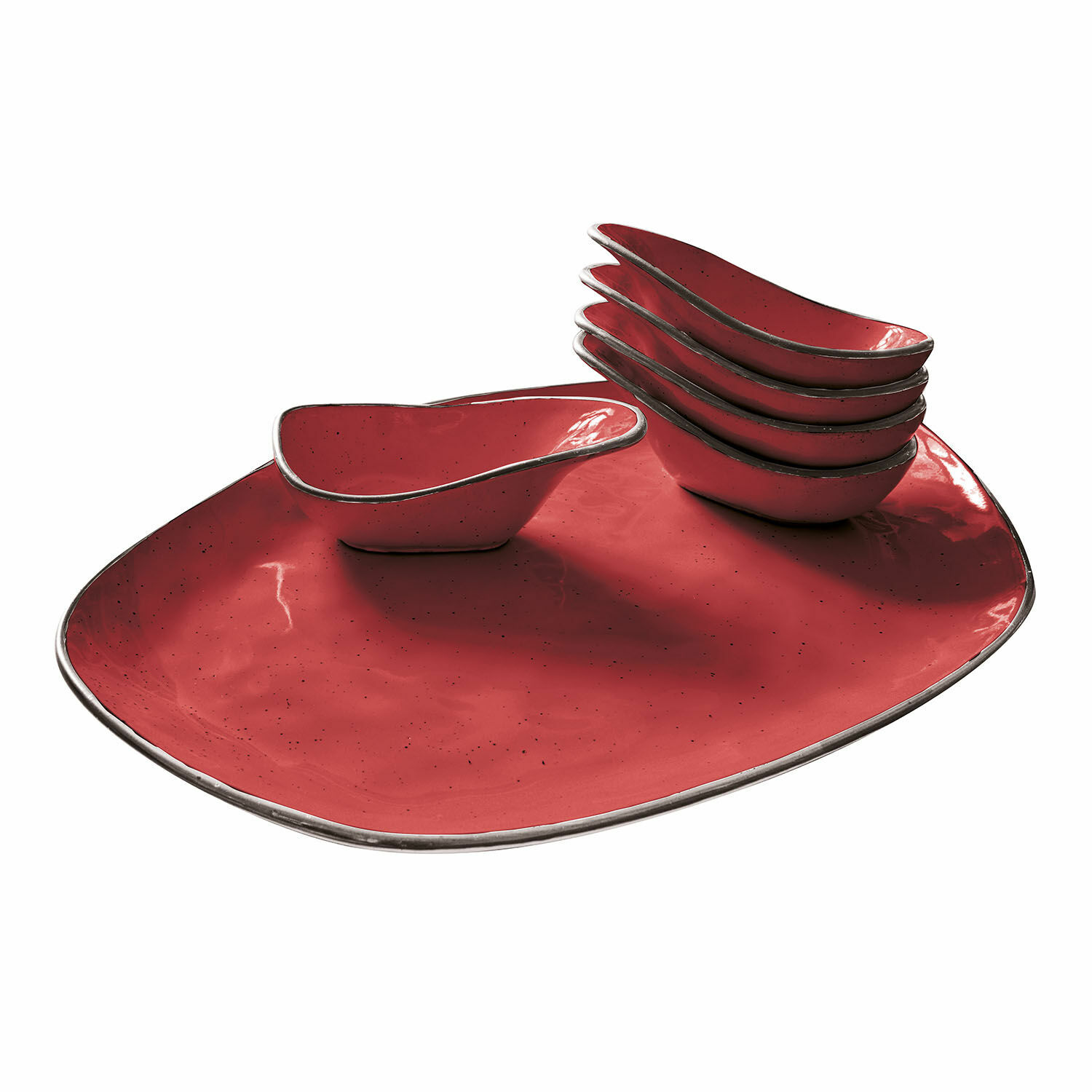 rojo Set de 6 cuencos de cerámica rojos Biarritz con plato grande para aperitivos