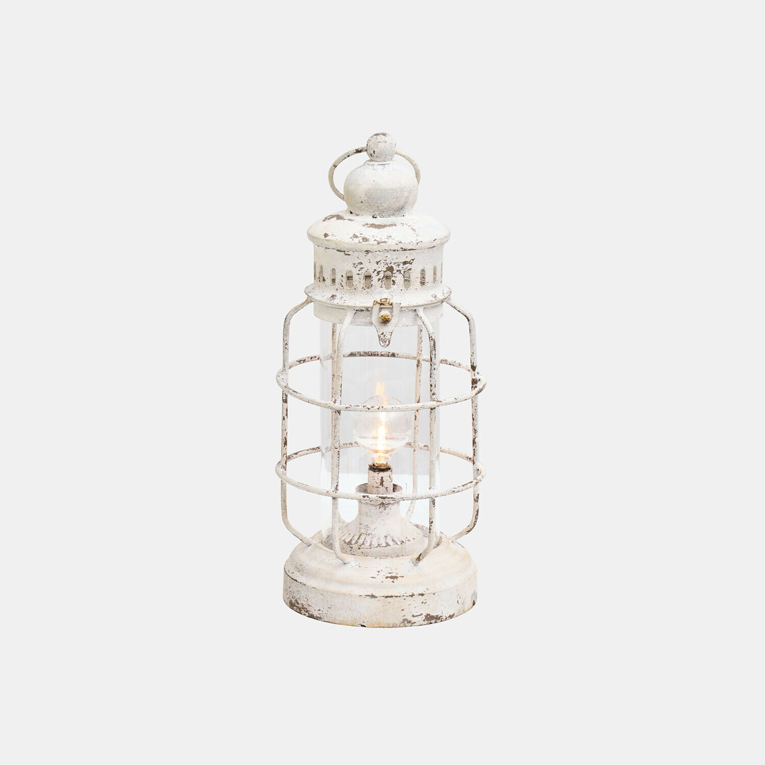 blanco envejecido Linterna LED recargable Arvada en metal blanco antiguo con efecto envejecido, decoración para interior y exterior