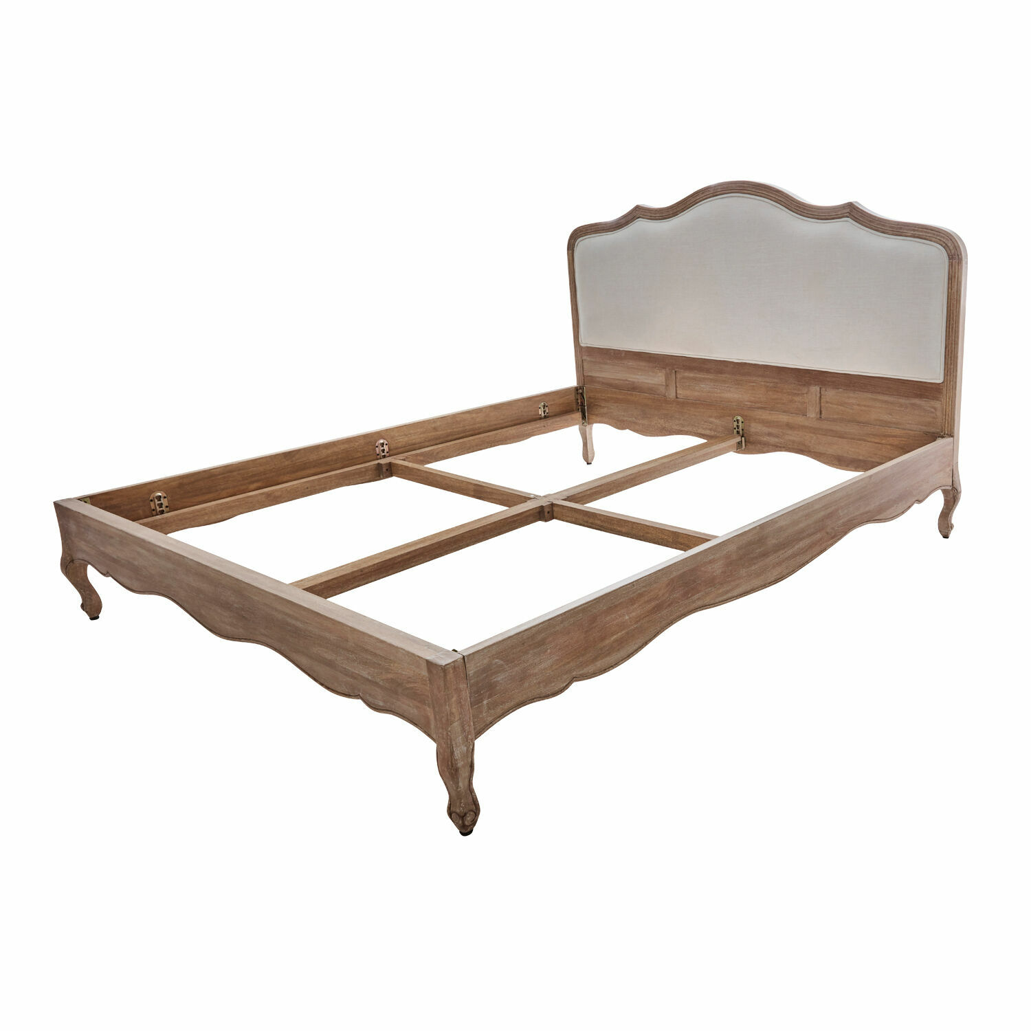marrón/blanco Cama Serravalle de madera marrón y blanca con cabecero tapizado, estilo vintage elegante