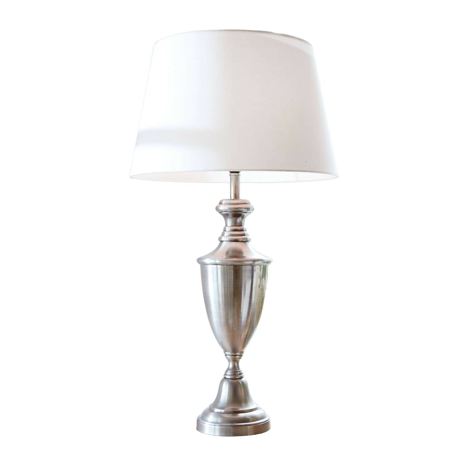 Lámpara de mesa Montalure Lámpara de mesa elegante con base metálica plateada y pantalla blanca para salón
