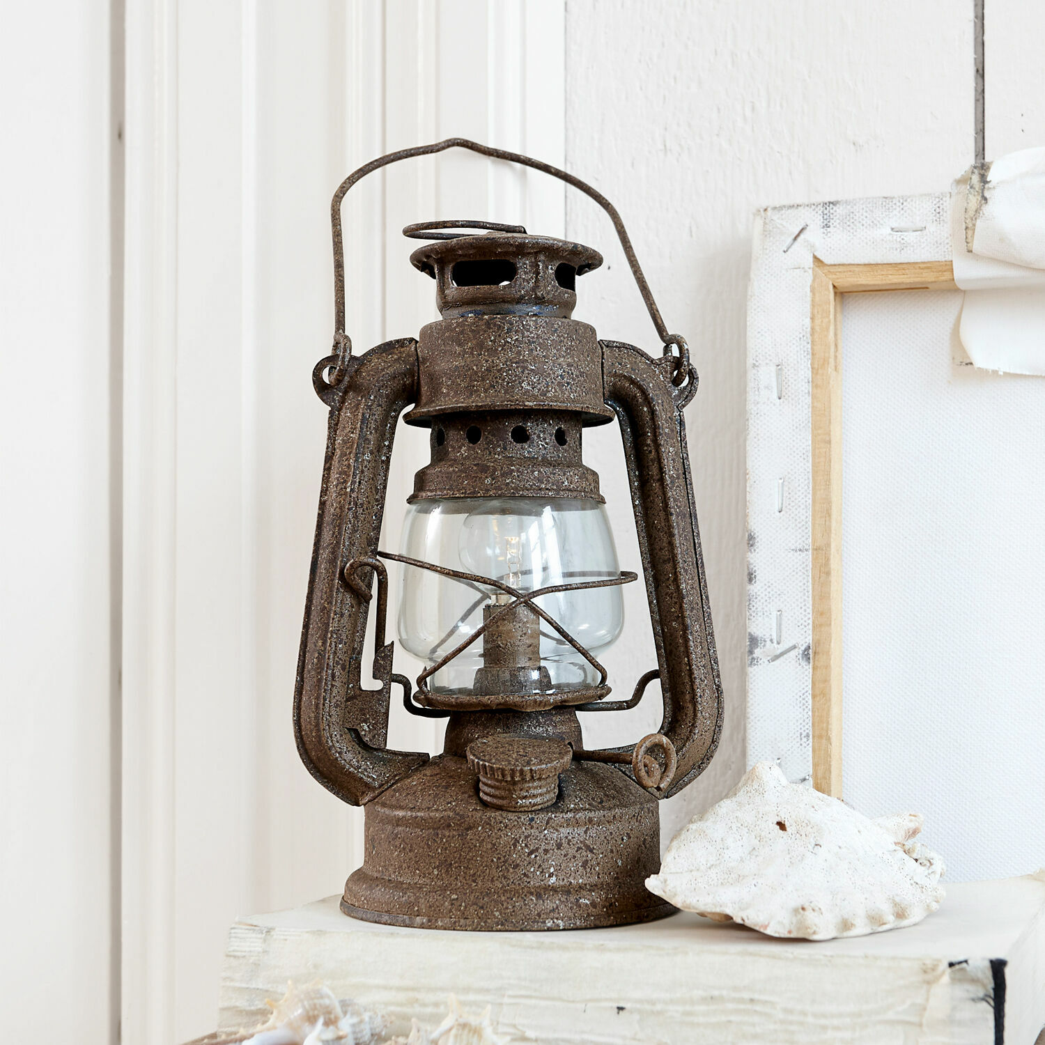 Farolillo LED Oxcroft Lámpara de aceite de metal marrón rústica para decoración vintage de interiores
