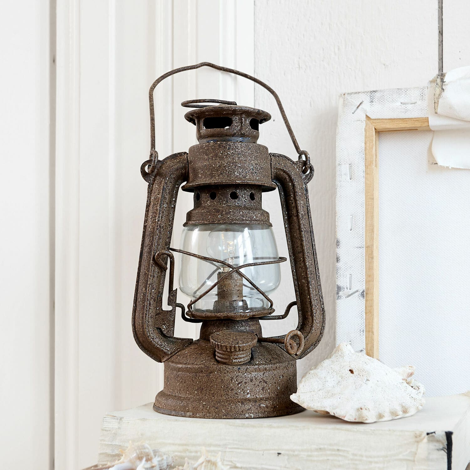 Farolillo LED Oxcroft Lámpara de aceite de metal marrón rústica para decoración vintage de interiores