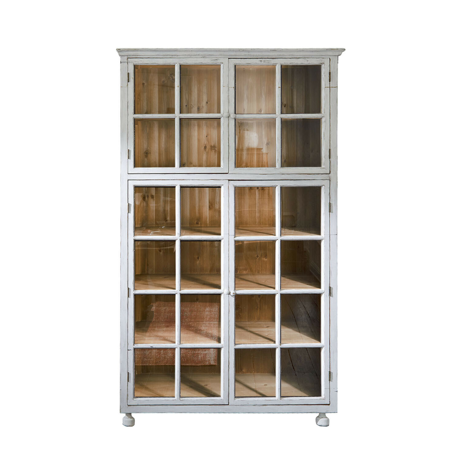 blanco envejecido Armario Bellac de madera blanca antigua con puertas de cristal e interior natural para almacenamiento