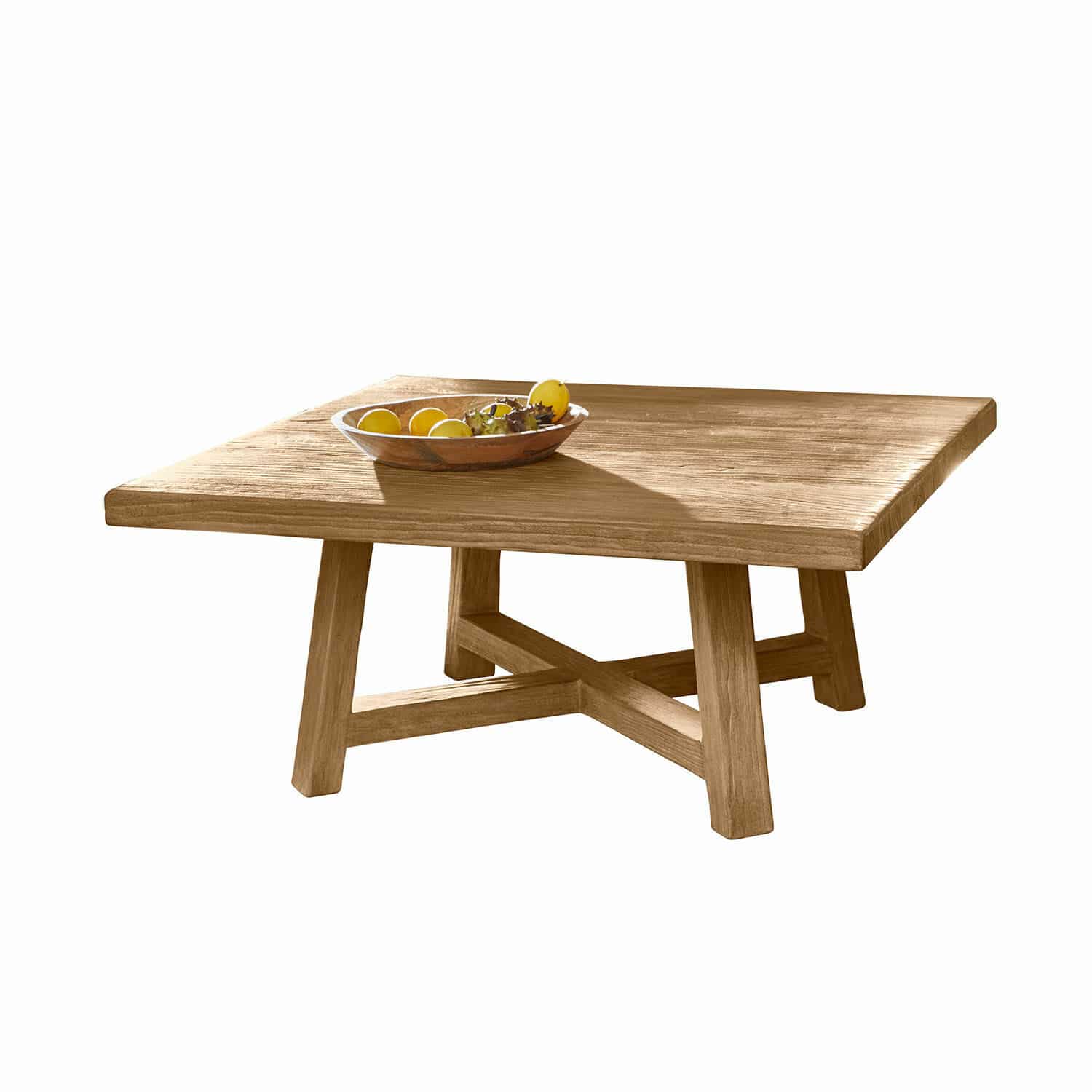 Mesa de centro Eldonbury Mesa de centro cuadrada de madera natural con cuenco decorativo de frutas encima