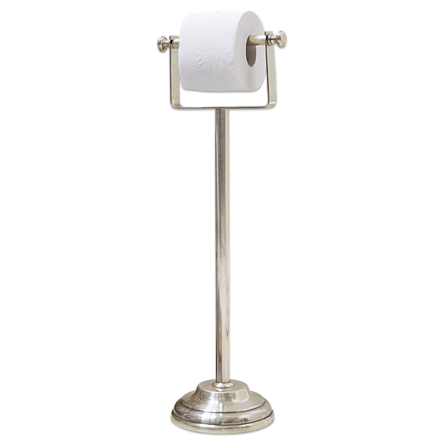 Portarrollos de papel higiénico Corinne Soporte de papel higiénico de metal plateado con rollo de papel blanco