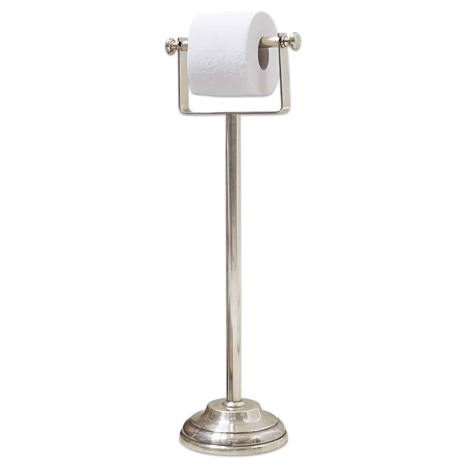 Portarrollos de papel higiénico Corinne Soporte de papel higiénico de metal plateado con rollo de papel blanco