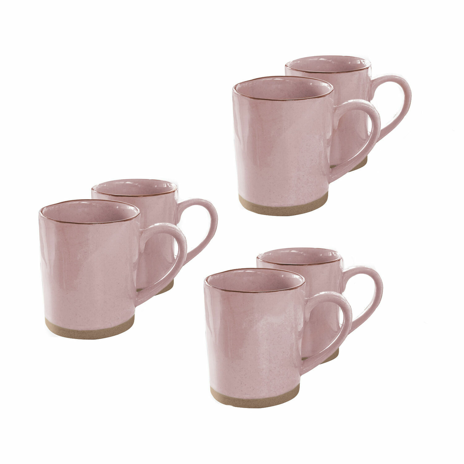 Set de 6 tazas Biarré Juego de seis tazas de cerámica rosa con asa y base beige para café y té