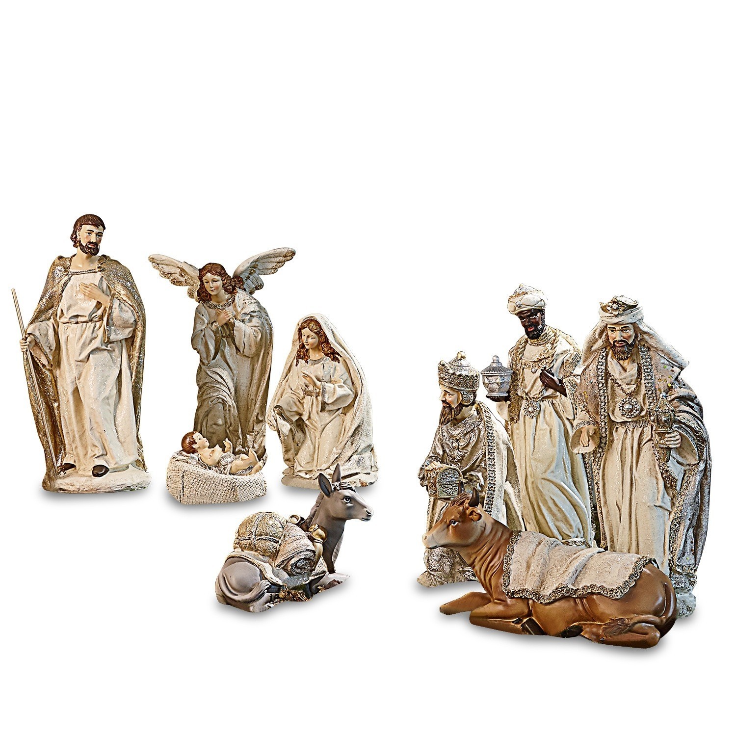 Set de 9 figuras Liré Conjunto de figuras de belén navideño con personajes y animales en tonos crema
