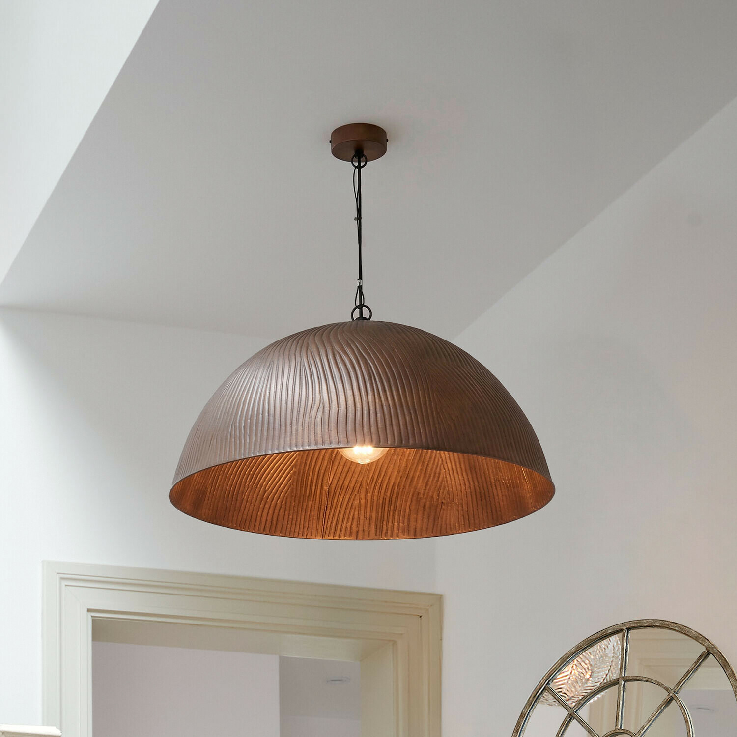 Lámpara colgante Ravelinos Lámpara colgante de cobre con textura de madera, iluminación moderna para interiores