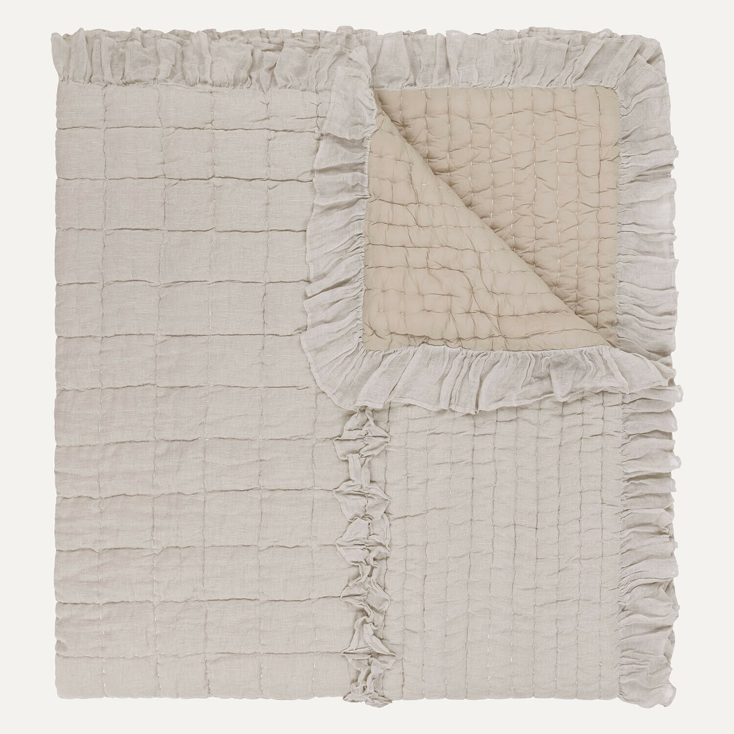 Colcha Calennent Colcha acolchada beige de lino con volantes, suave y decorativa para dormitorio
