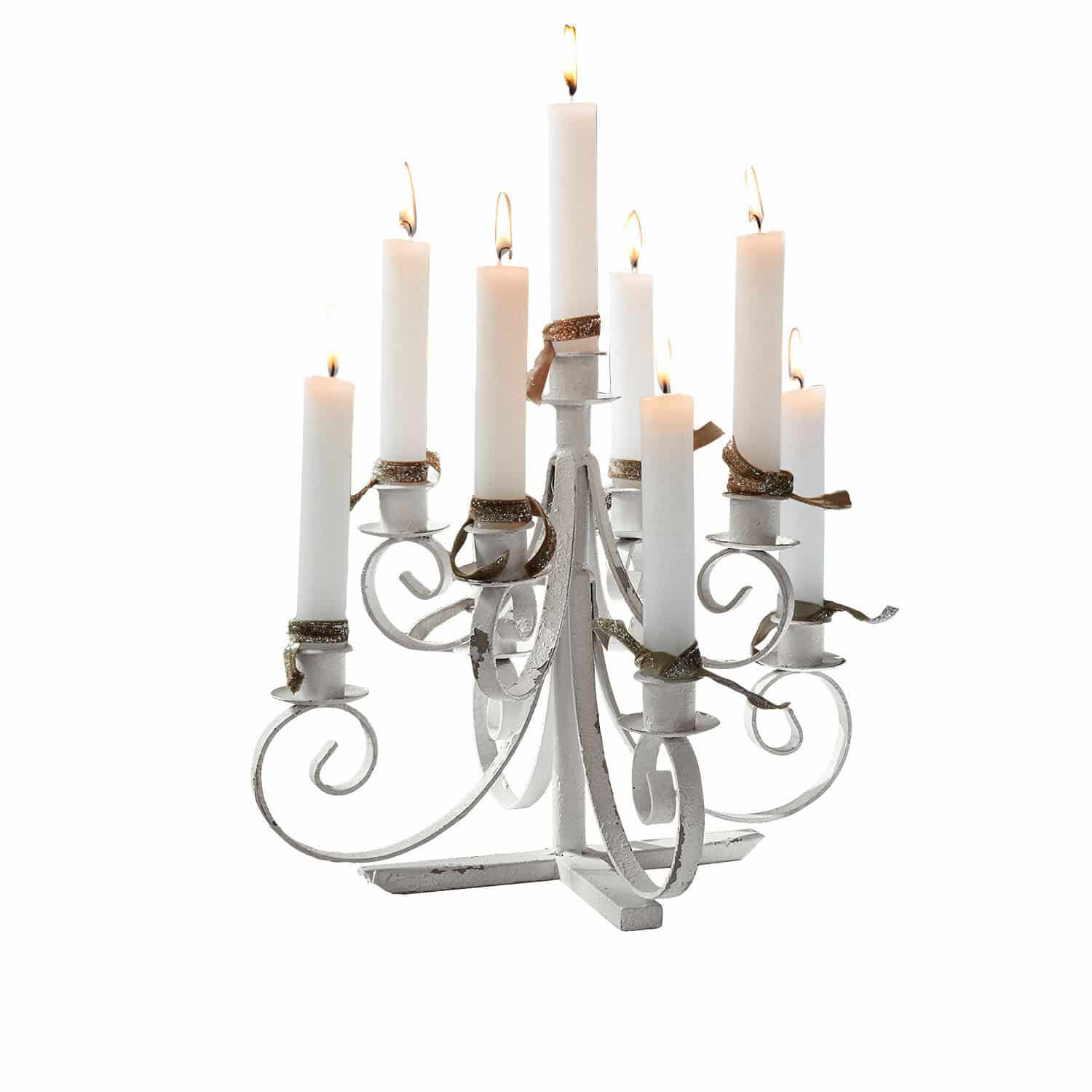 Candelabro Siolagh Candelabro de metal blanco con nueve velas encendidas, decoración vintage para interiores