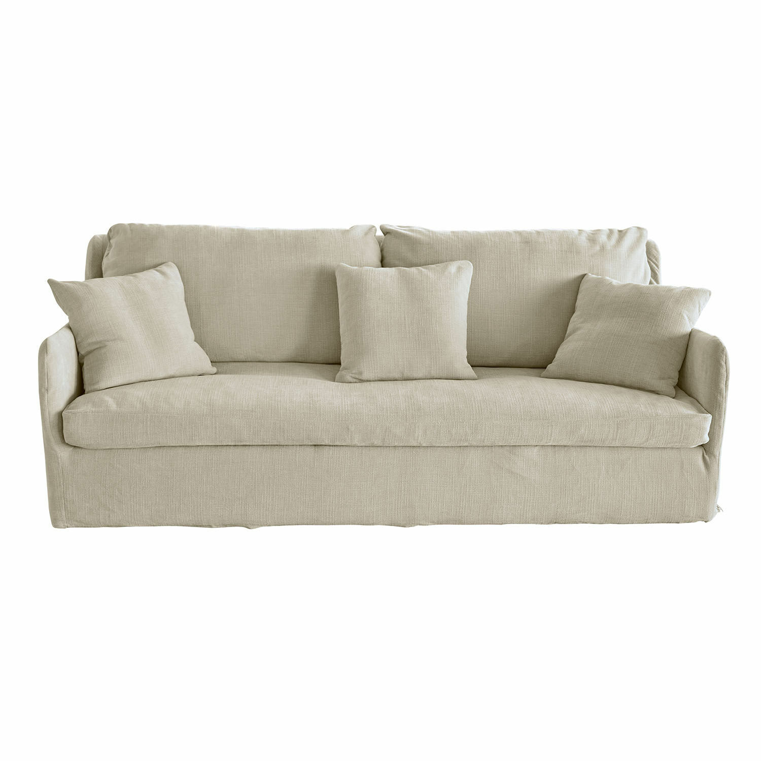 beige Sofá Shadowfield beige de tela con tres cojines, cómodo y elegante para salón