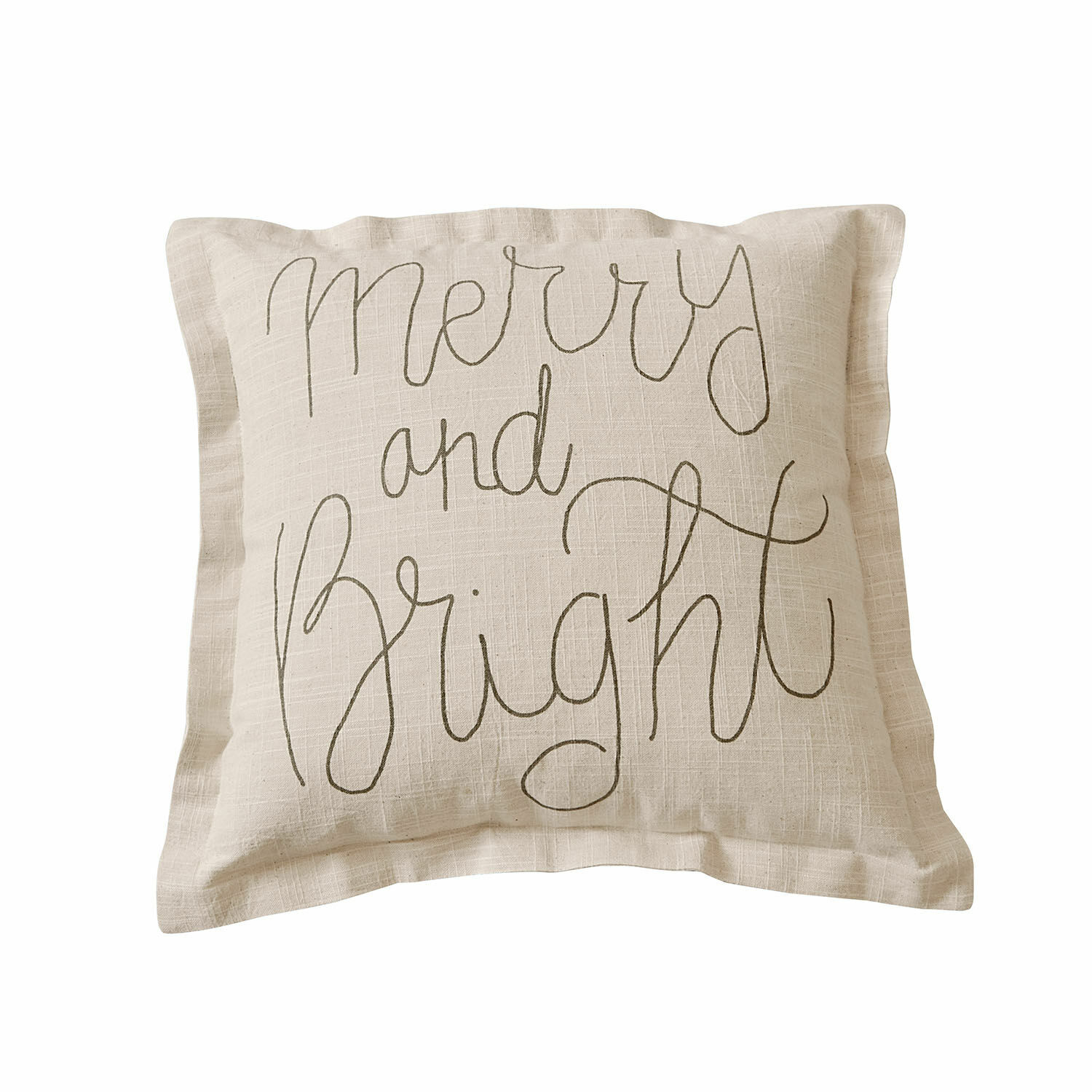 Funda de cojín Torvenna Cojín decorativo de lino beige con texto Merry and Bright, ideal para decoración navideña