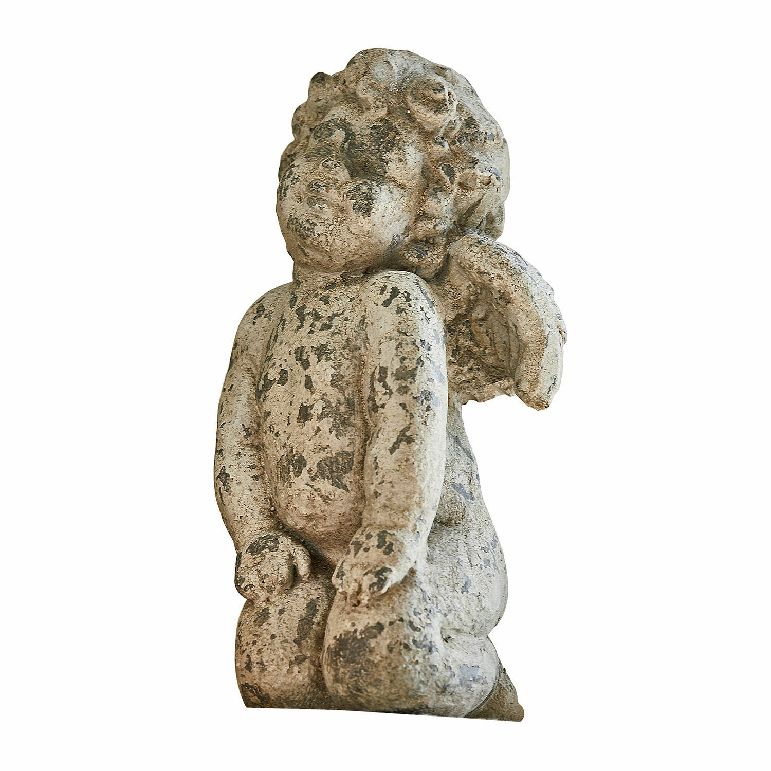 Ángel decorativo Mines Figura de ángel de piedra envejecida en tonos gris y beige para decoración de jardín