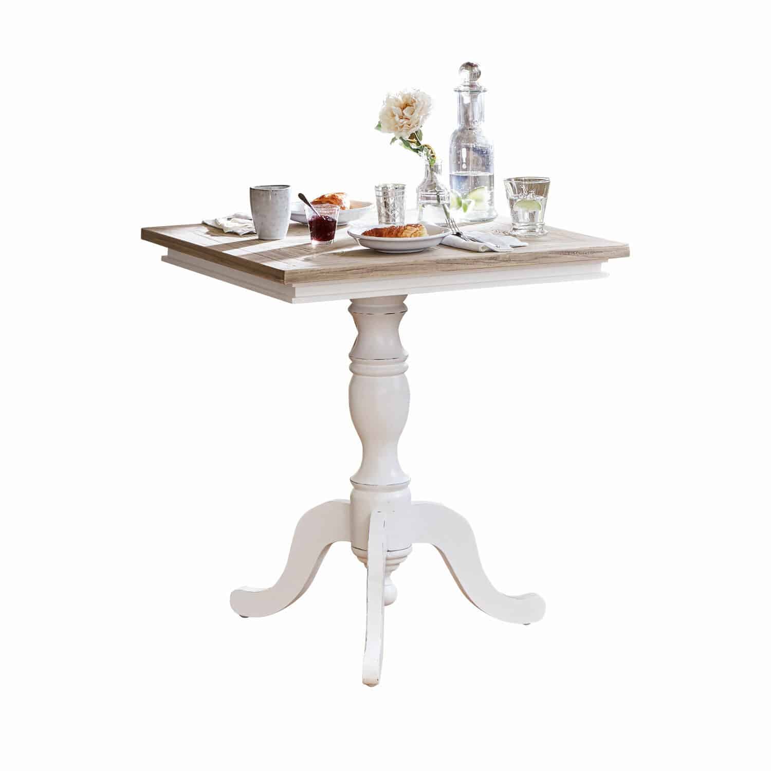 Mesa Kingston Mesa cuadrada de madera con base blanca y tablero natural, estilo rústico para comedor