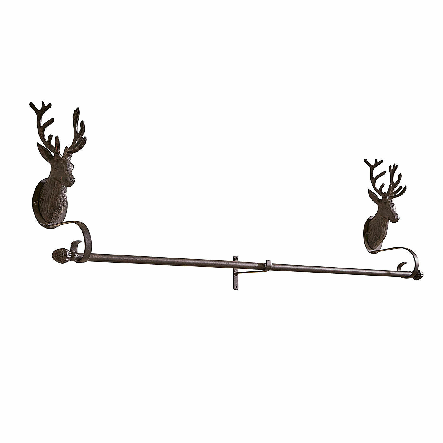 Barra con ganchos Talmira Perchero de pared de metal marrón oscuro con cabezas de ciervo, diseño decorativo y funcional