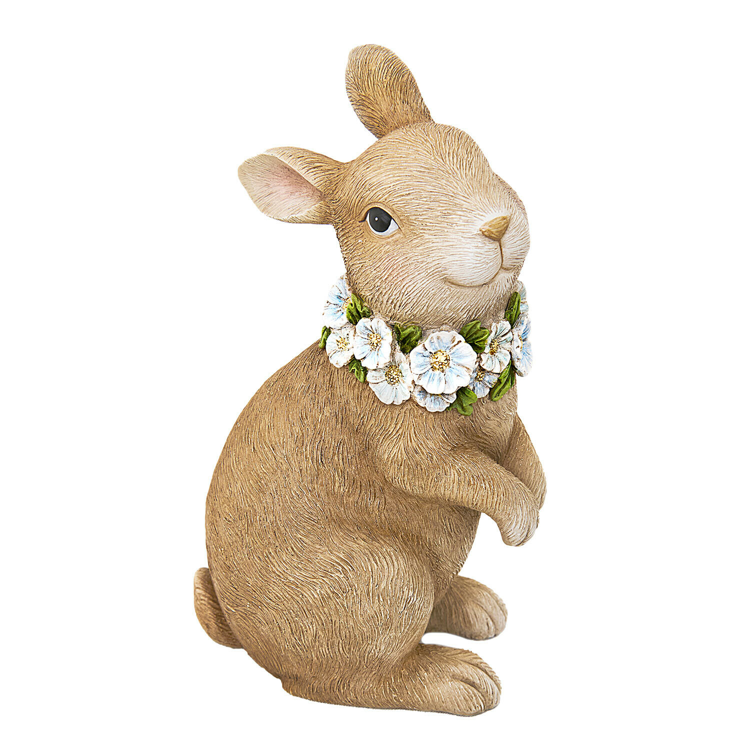 Conejo decorativo Ashfordale Figura de conejo marrón de resina con collar de flores blancas, decoración primaveral