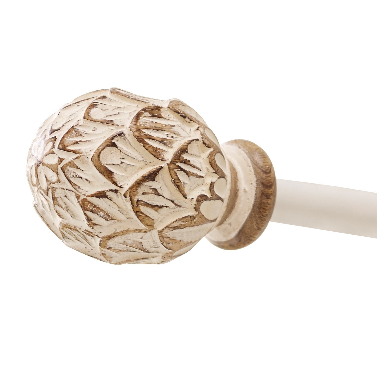 crema/marrón Terminal de barra de cortina Keene de madera crema con diseño tallado de hojas para decoración