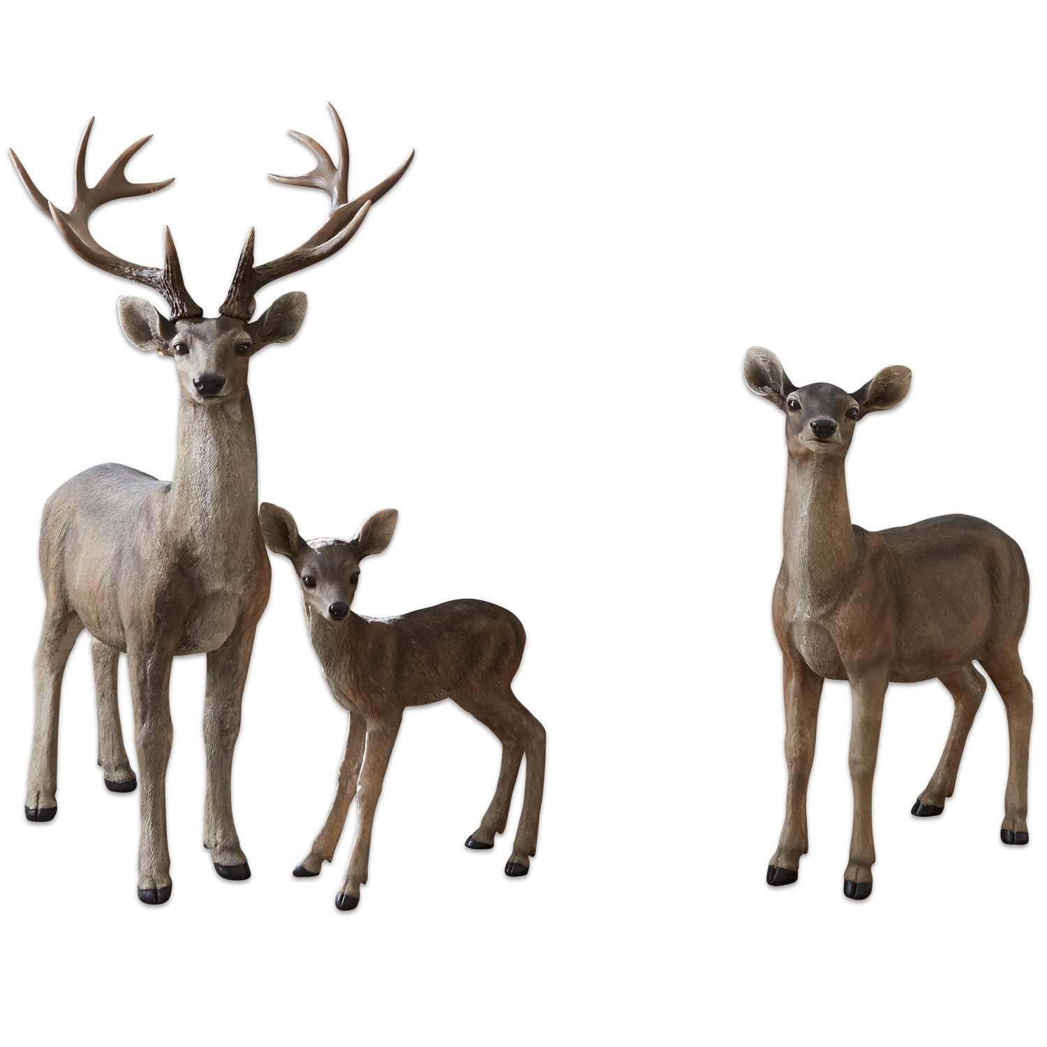 marrón envejecido Figuras de ciervo, corza y cervatillo en bronce antiguo para decoración interior y exterior