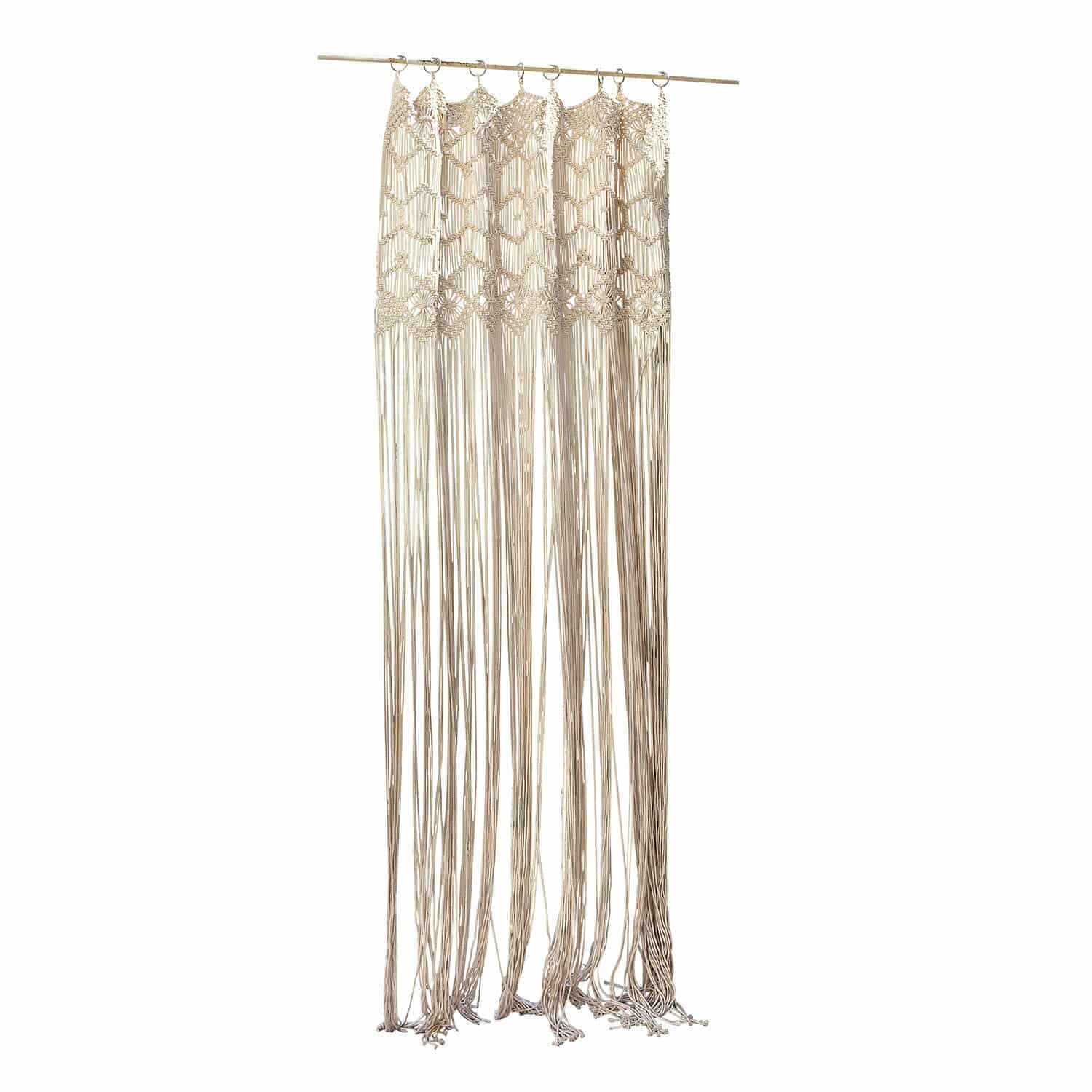 Cortina Freya Cortina decorativa de macramé de algodón color crema con flecos largos para interiores