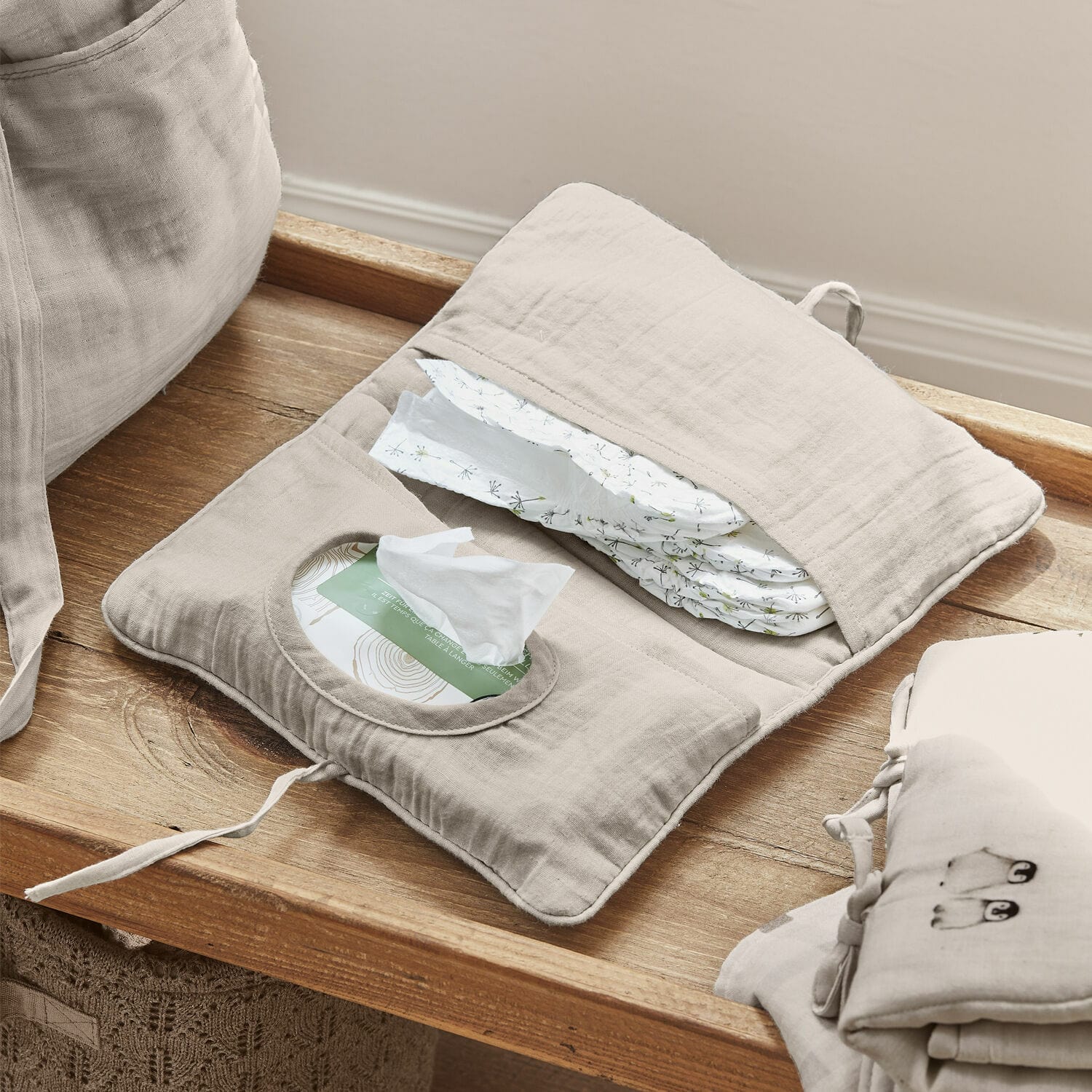 Bolsa para toallitas húmedas Mireval Organizador beige de algodón para pañales y toallitas, práctico para el cambio de bebé