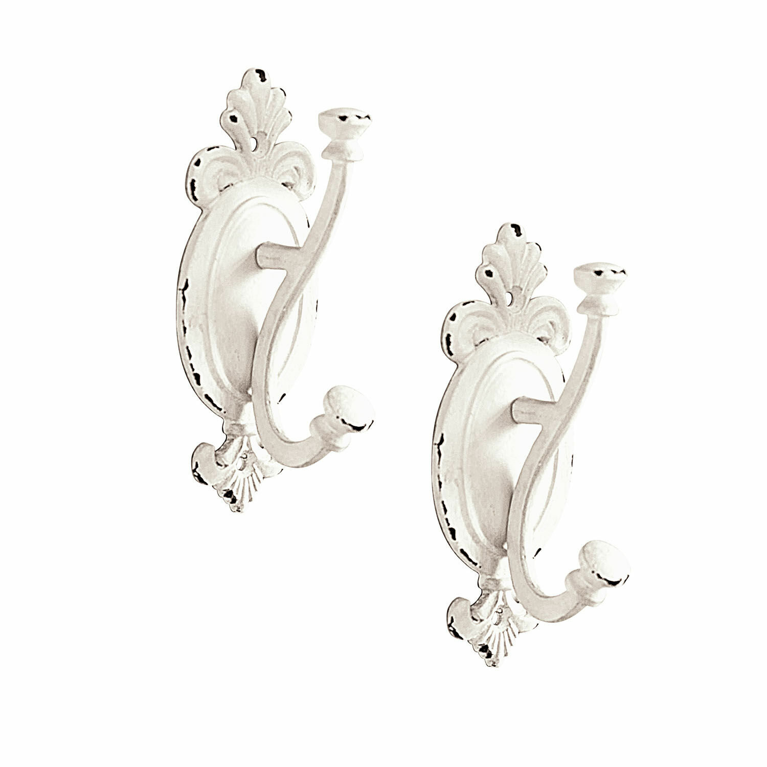 Set de 2 percheros Tede Par de ganchos de pared de metal blanco con diseño decorativo y acabado envejecido
